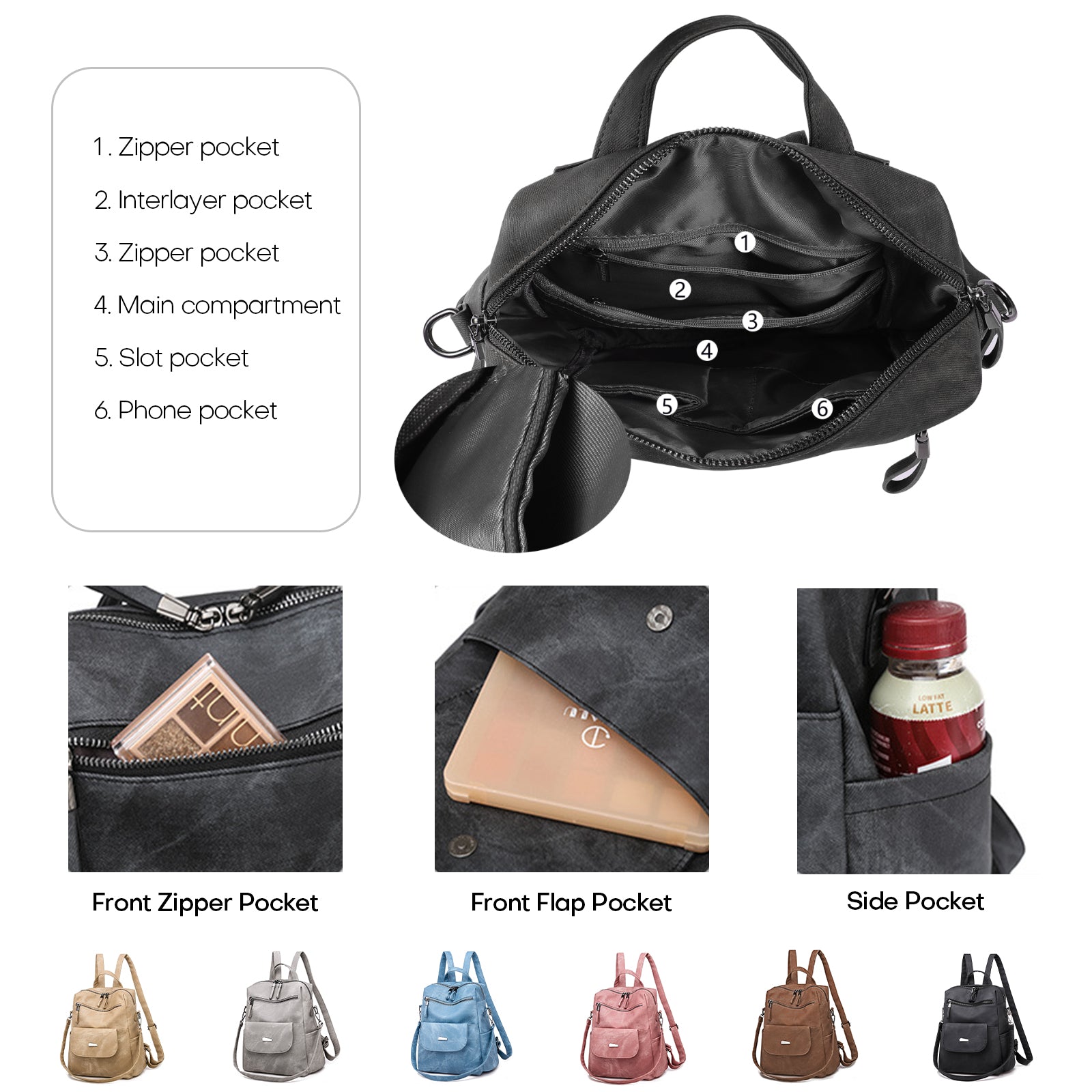 Leather Backpack Purse for Women Vintage Fashion Travel Backpack Shoulder Bag