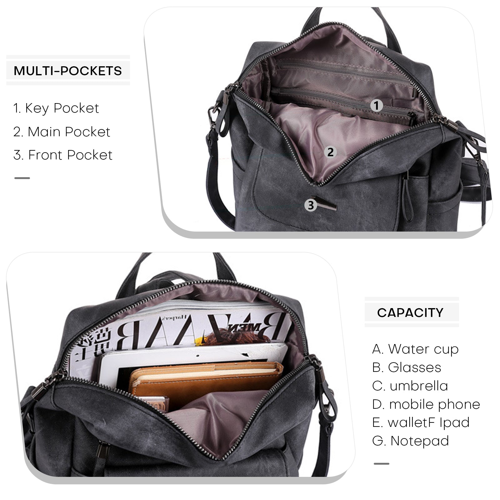Leather Backpack Purse for Women Vintage Fashion Travel Backpack Shoulder Bag