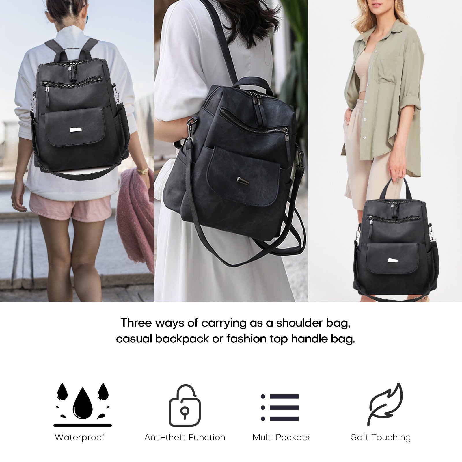 Leather Backpack Purse for Women Vintage Fashion Travel Backpack Shoulder Bag