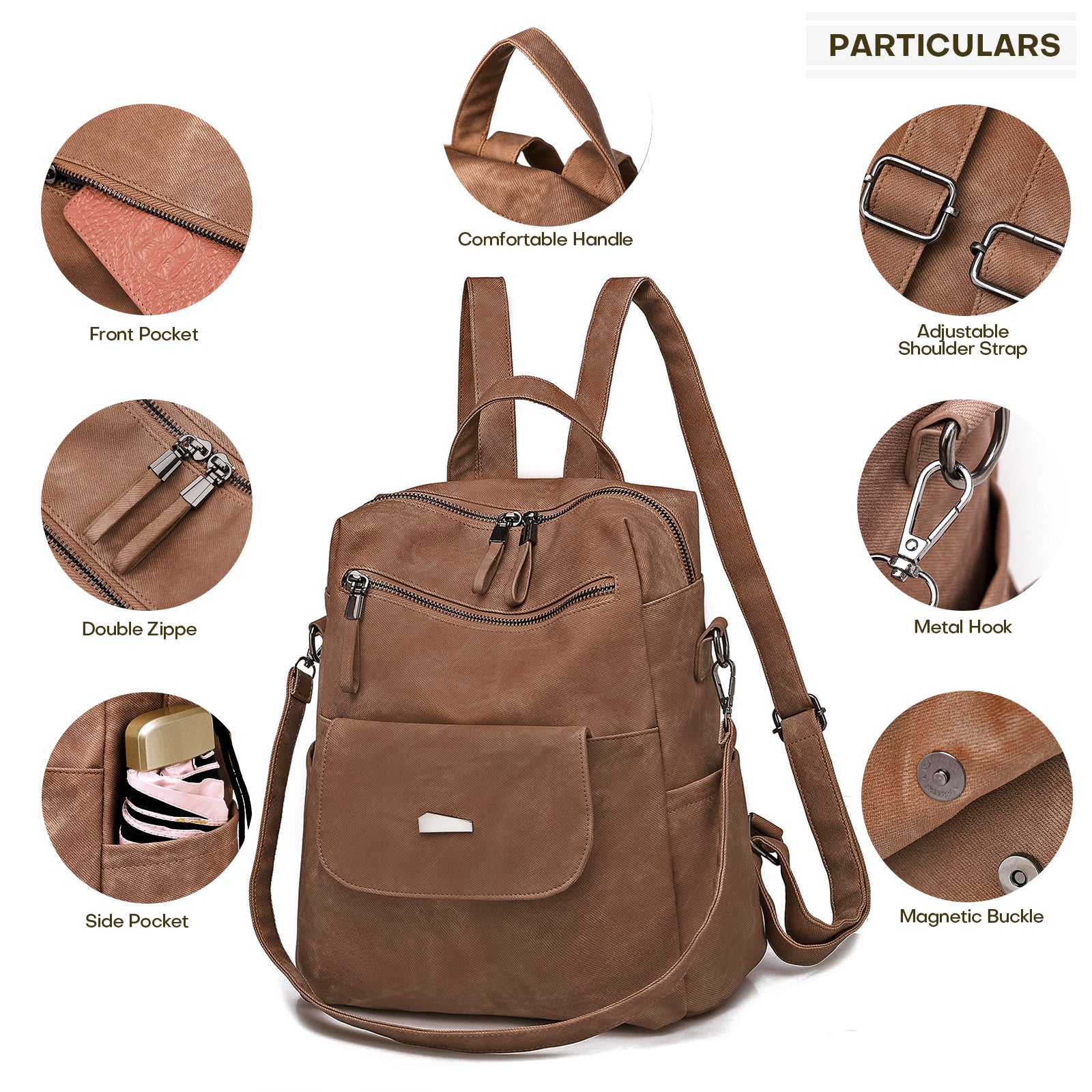 Leather Backpack Purse for Women Vintage Fashion Travel Backpack Shoulder Bag