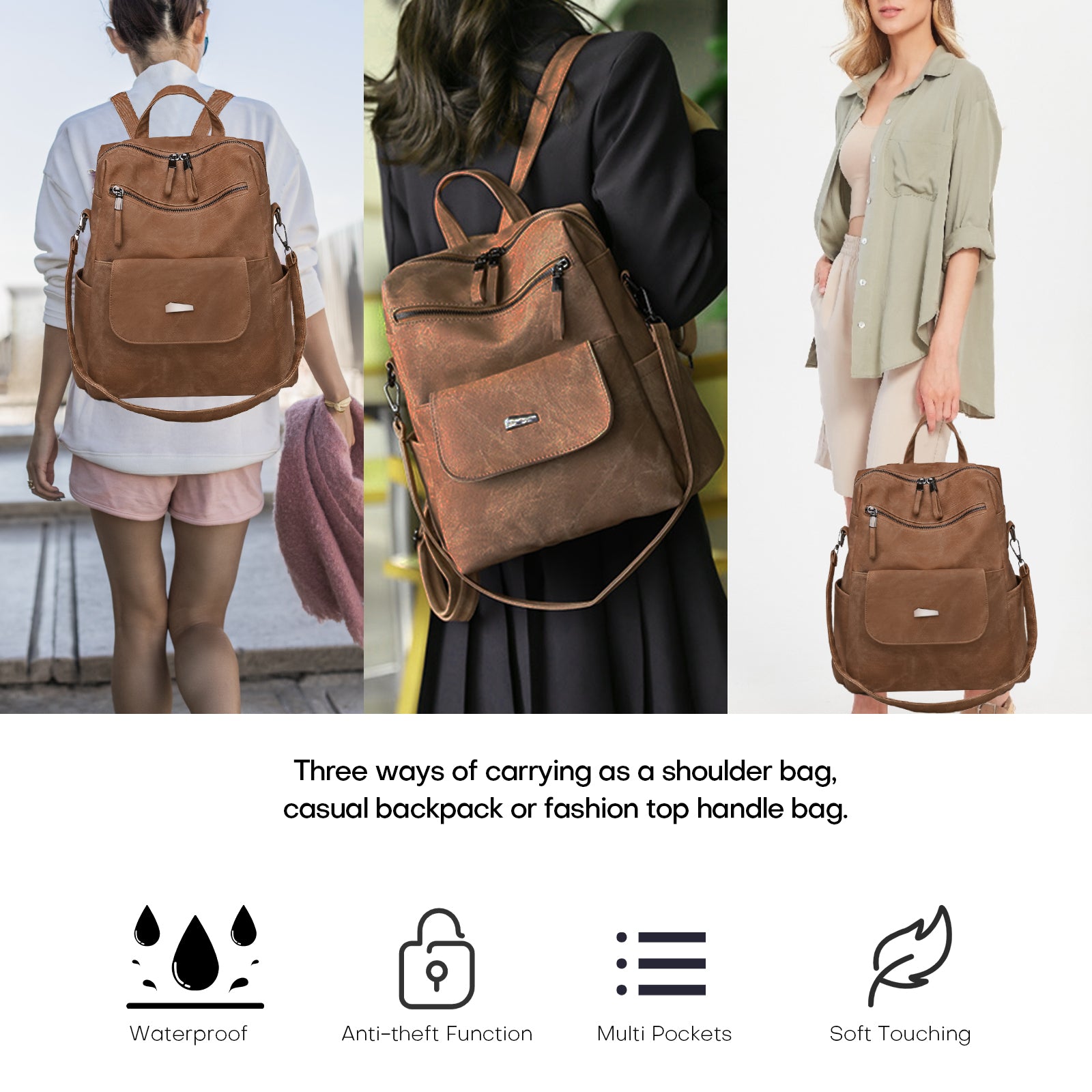 Leather Backpack Purse for Women Vintage Fashion Travel Backpack Shoulder Bag