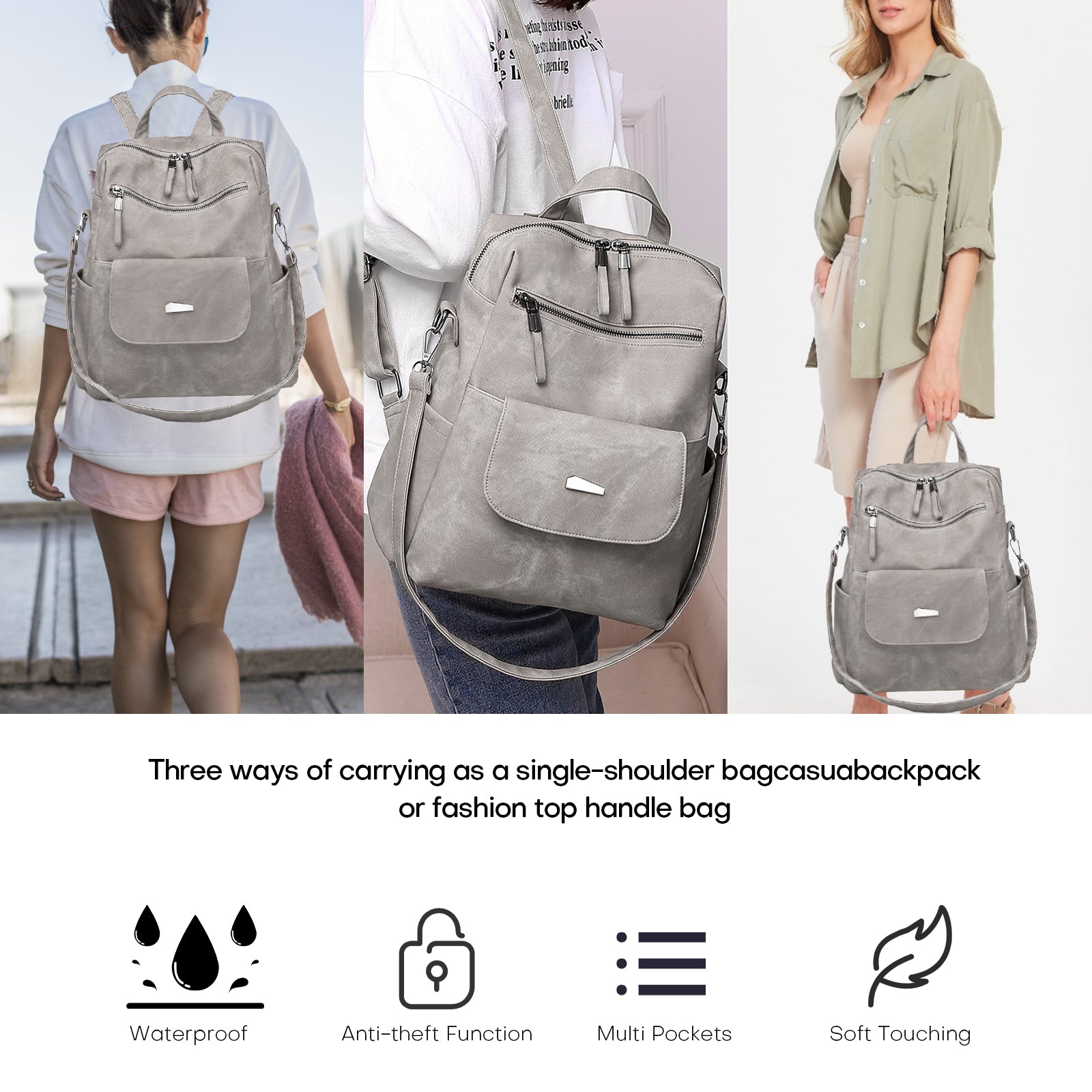 Leather Backpack Purse for Women Vintage Fashion Travel Backpack Shoulder Bag