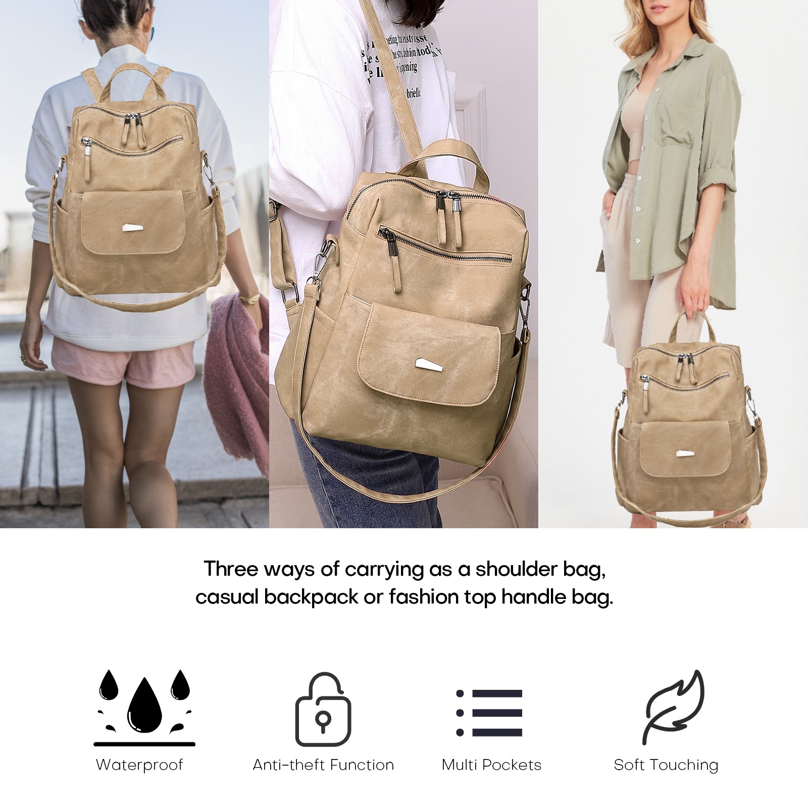 Leather Backpack Purse for Women Vintage Fashion Travel Backpack Shoulder Bag