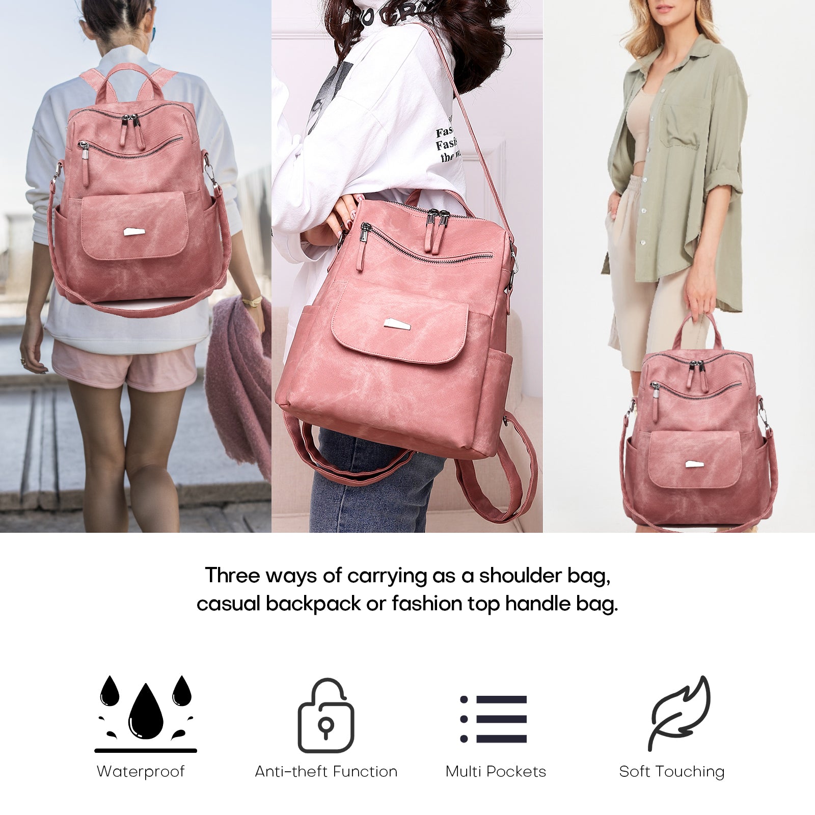 Leather Backpack Purse for Women Vintage Fashion Travel Backpack Shoulder Bag