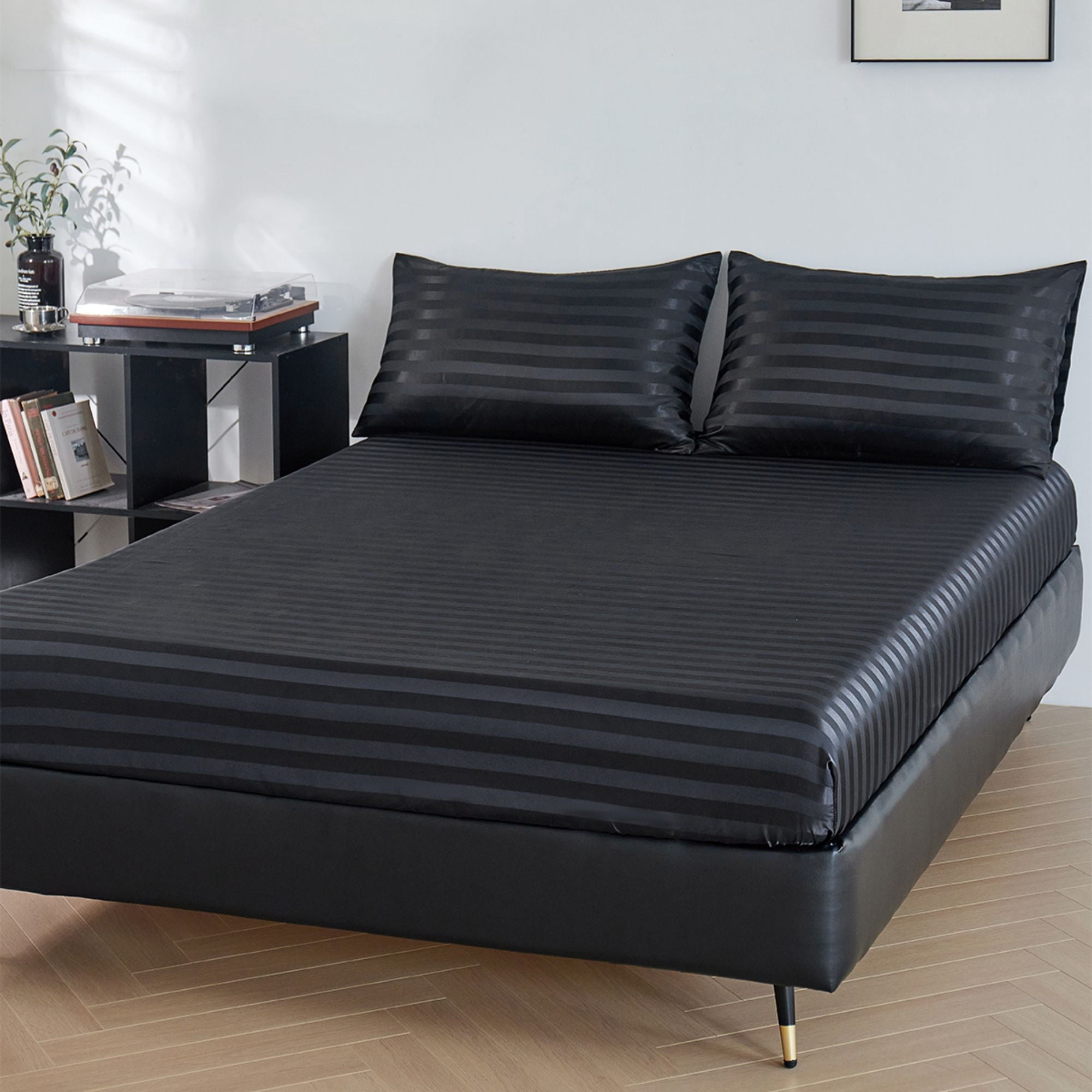 Satin Sheets Silk Sheets Black Stripe Bed Sheet Set-7