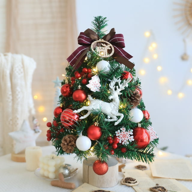 Small Christmas Tree with Lights Table Top Mini Christmas Tree Artificial Flocked Xmas Decorations for Living Room Bedroom Office Shop, 18"