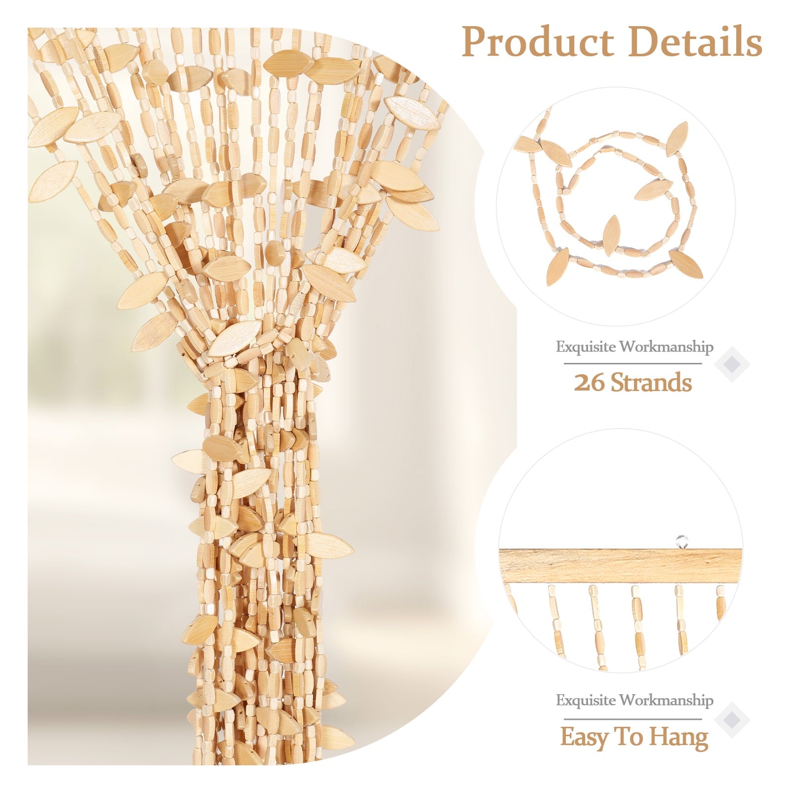 Bamboo Beaded Curtain for Door Doorway Hippie Window