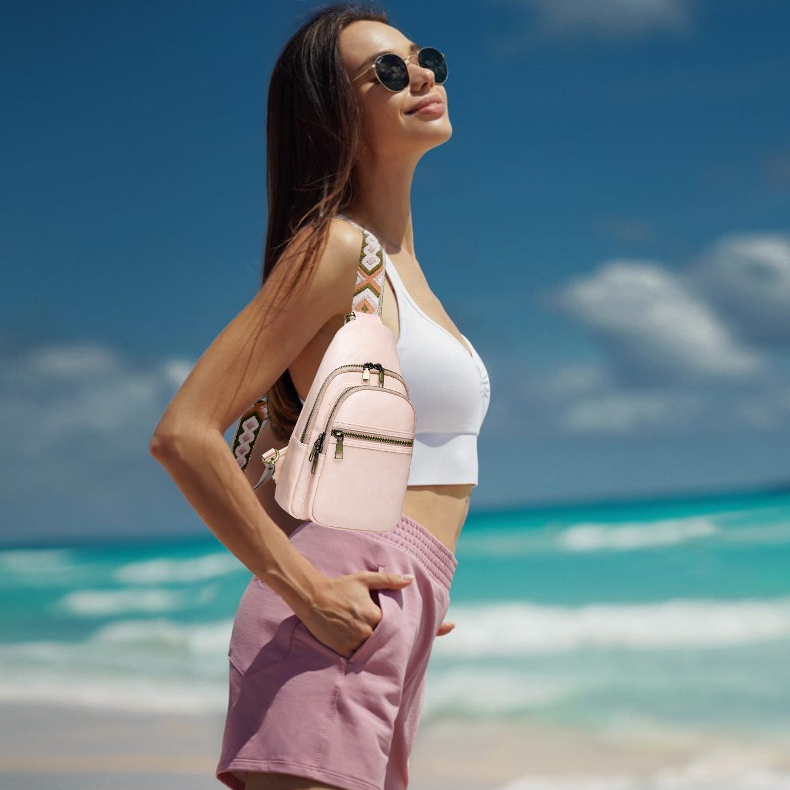 Sling Bag for Women Crossbody Purses Trendy PU Leather Small Sling Backpack Chest Bag for Women