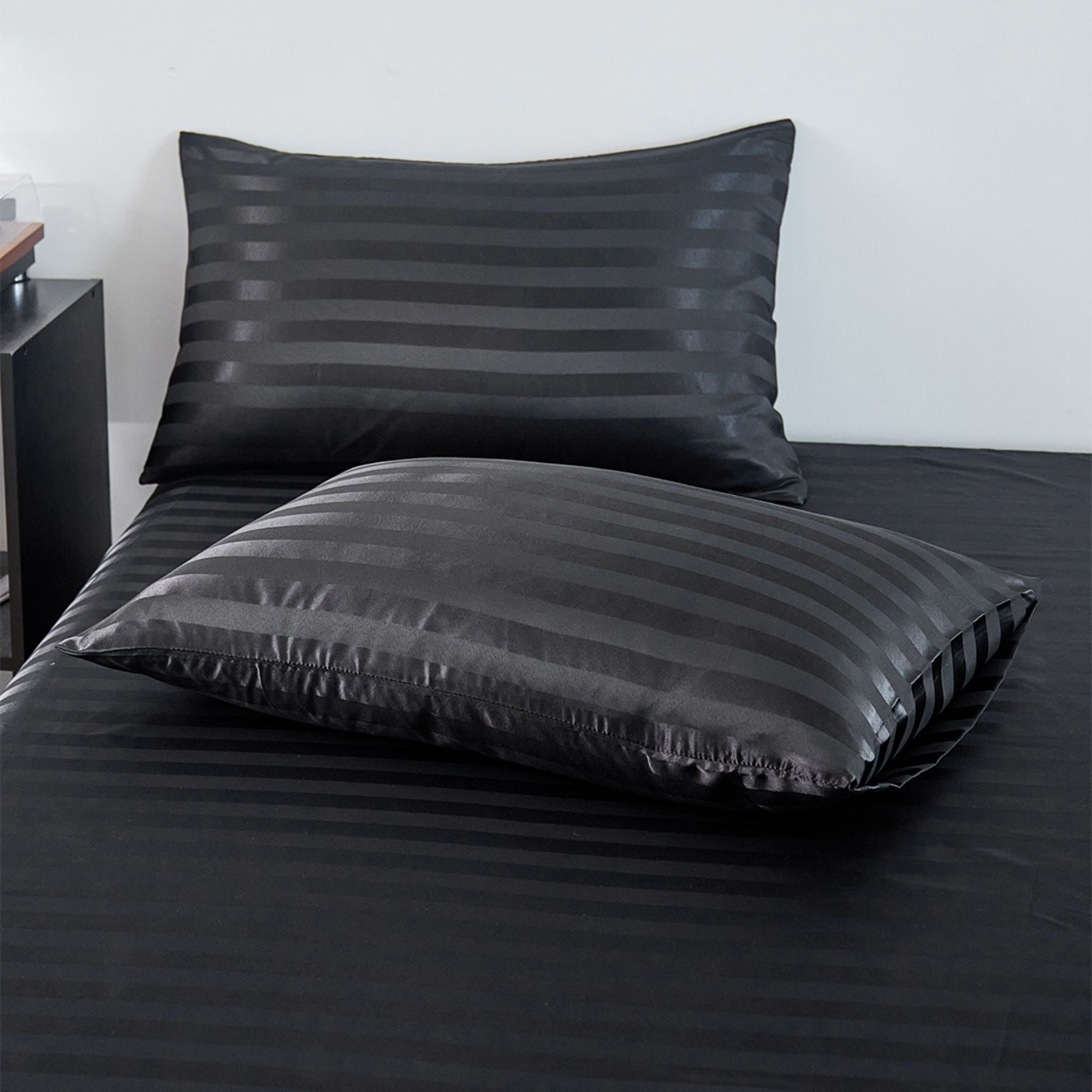 Satin Sheets Silk Sheets Black Stripe Bed Sheet Set-6