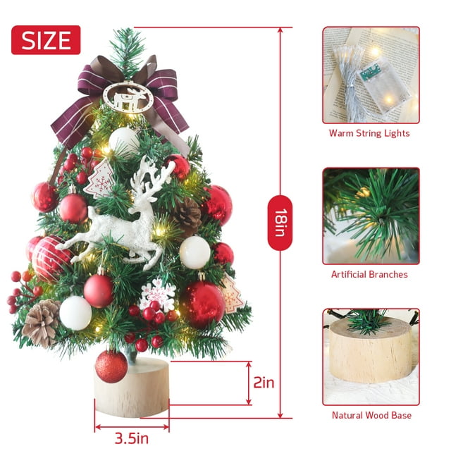 Small Christmas Tree with Lights Table Top Mini Christmas Tree Artificial Flocked Xmas Decorations for Living Room Bedroom Office Shop, 18"