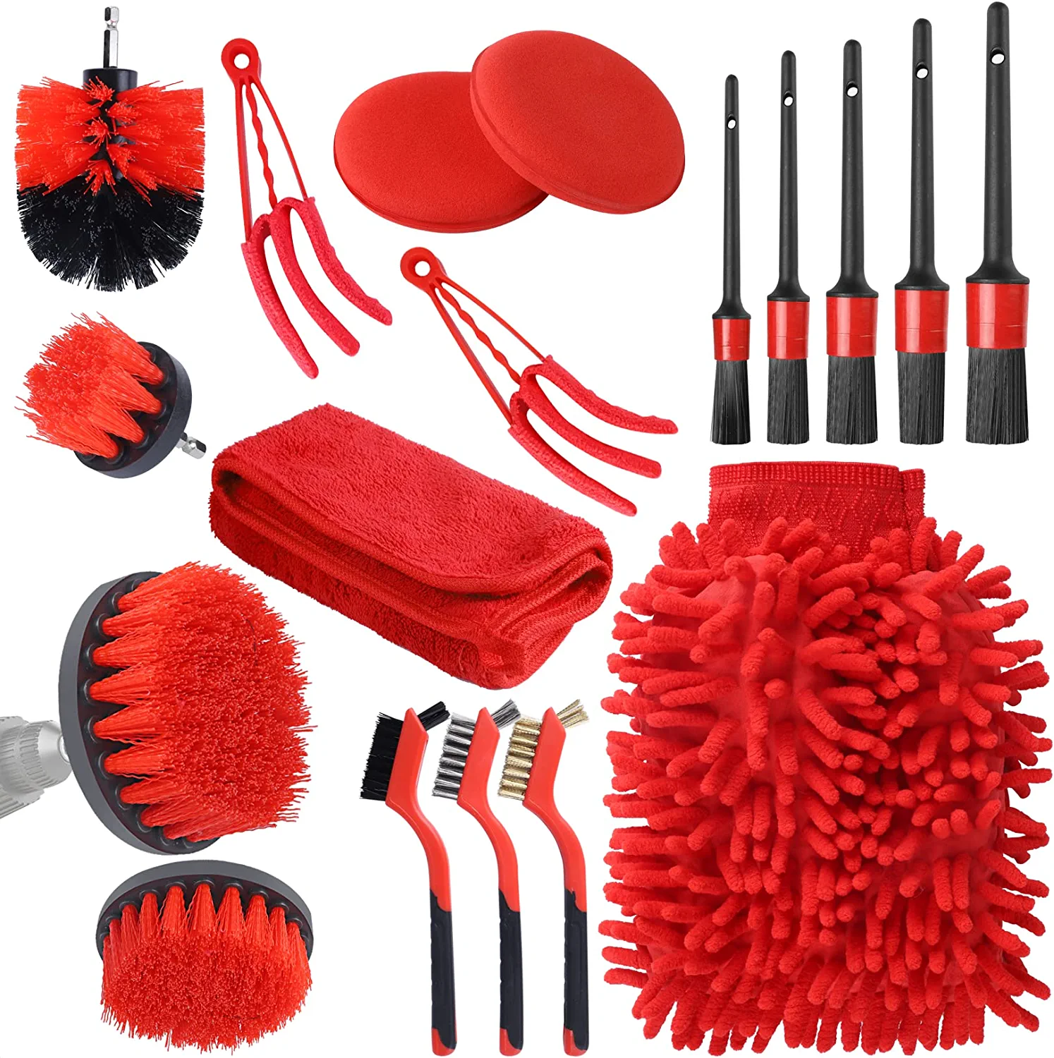 Car Cleaning Kit Auto Detailing Drill Brush Set Interior Exterior Engine Wheel