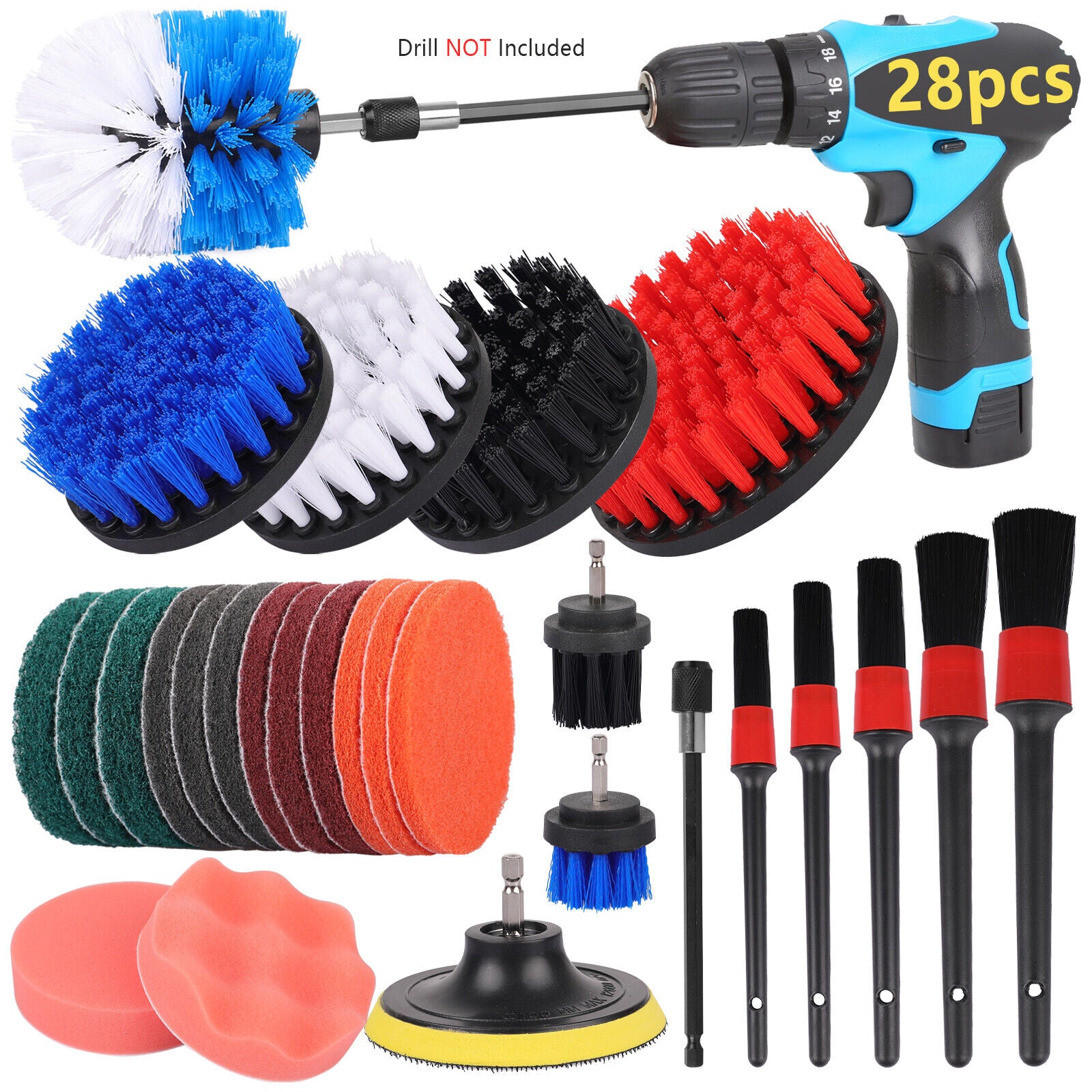 Car Cleaning Kit Auto Detailing Drill Brush Set Interior Exterior Engine Wheel