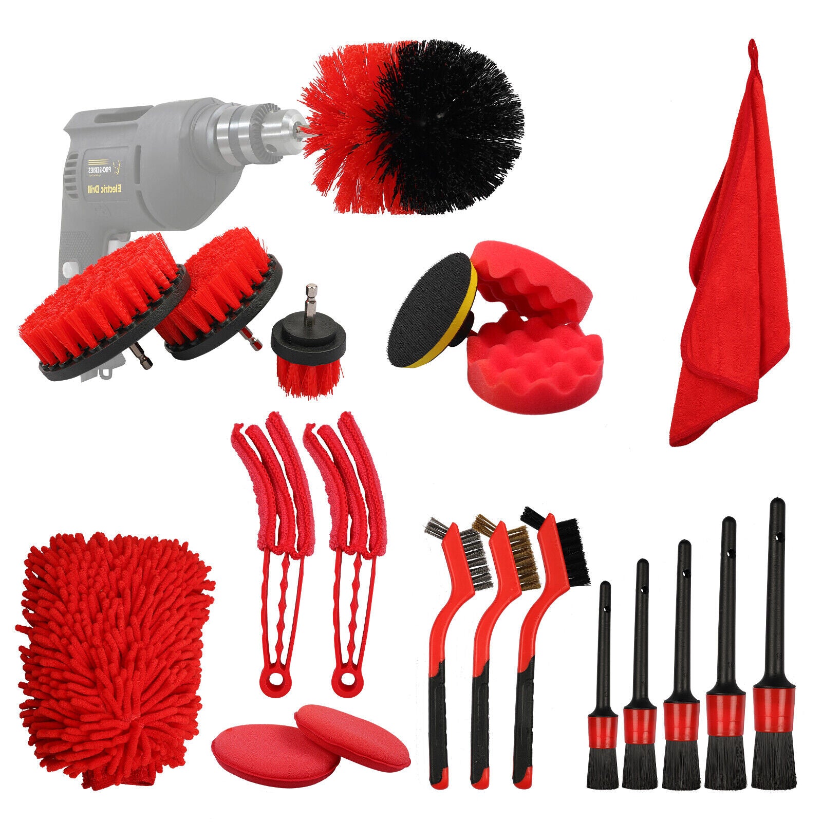 Car Cleaning Kit Auto Detailing Drill Brush Set Interior Exterior Engine Wheel