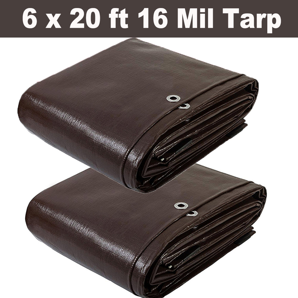 6 x 20ft Brwon 16 mil Tarps and Covers, 2pcs