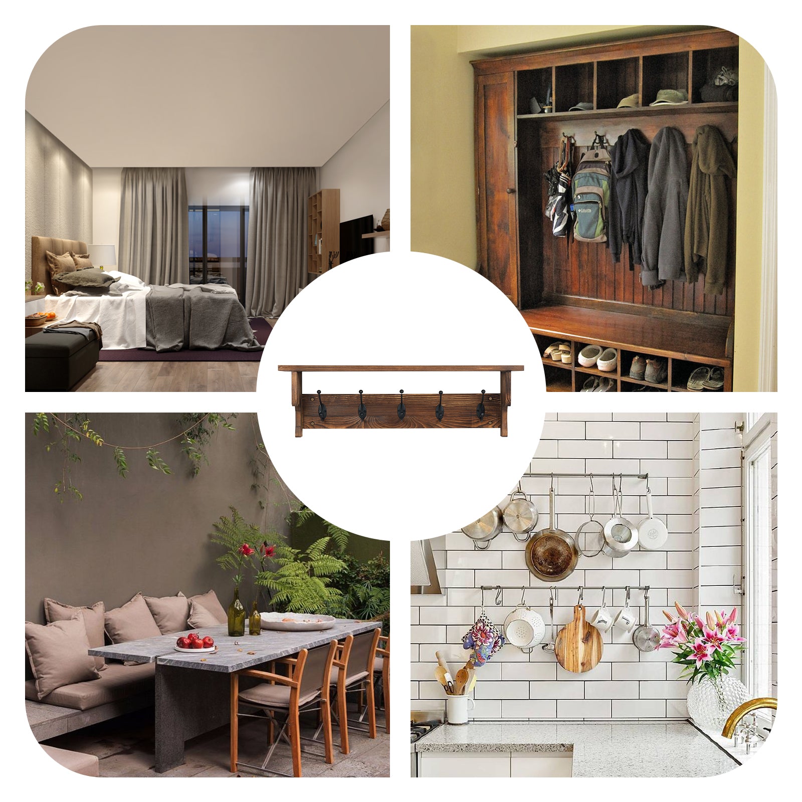 Set of 2 Coat Hooks Wall Mount with Shelf 26inch