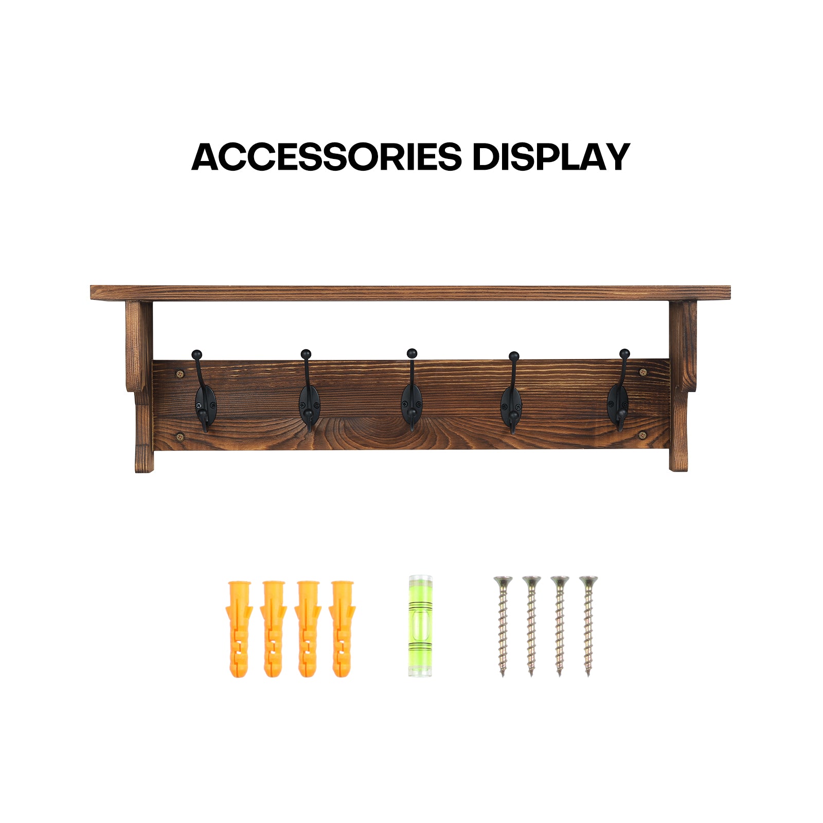 Set of 2 Coat Hooks Wall Mount with Shelf 26inch