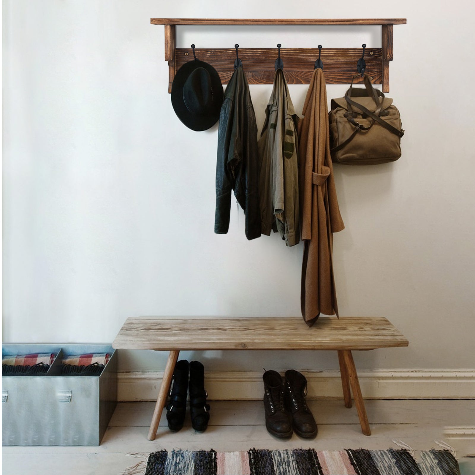 Set of 2 Coat Hooks Wall Mount with Shelf 26inch