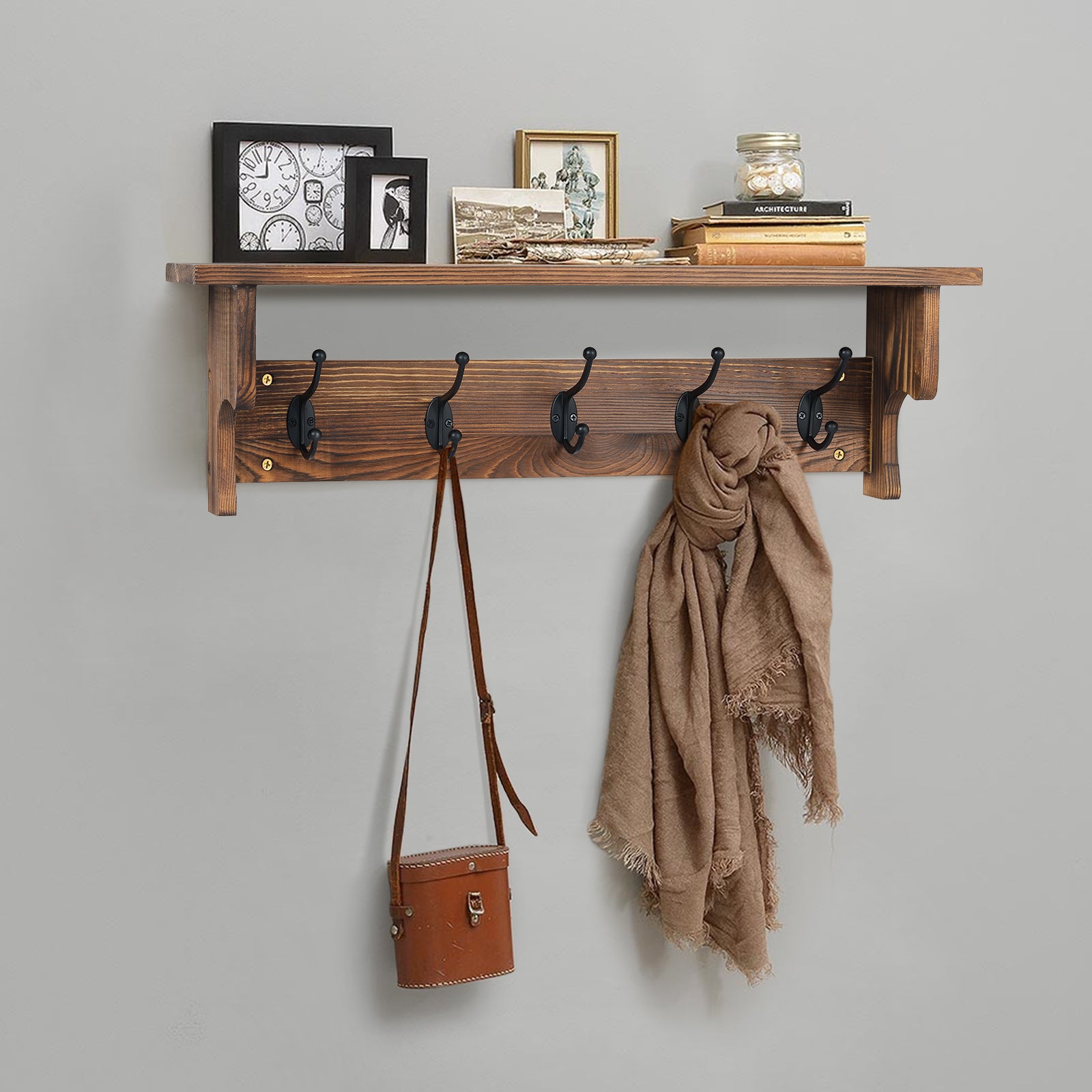 26in Coat Hooks Wall Mount with Shelf