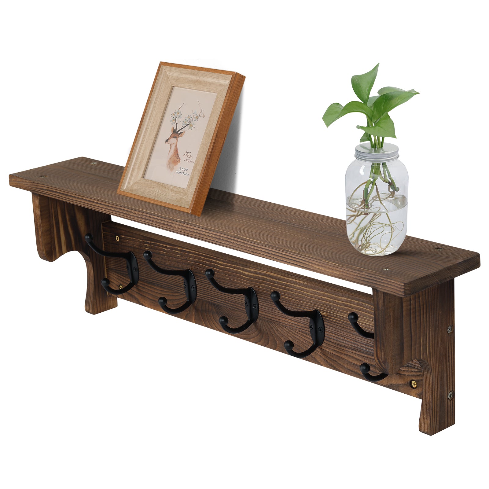 Set of 2 Coat Hooks Wall Mount with Shelf 26inch