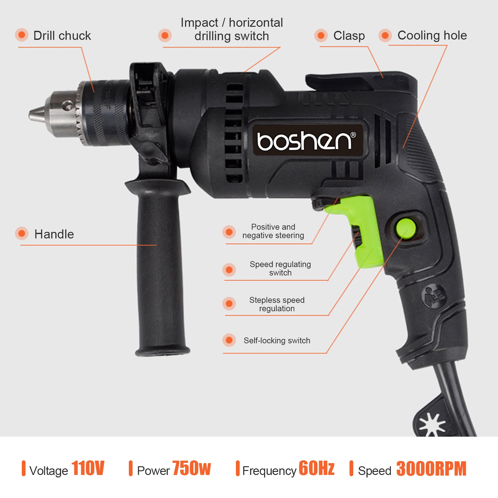 750W Corded Electric Drill