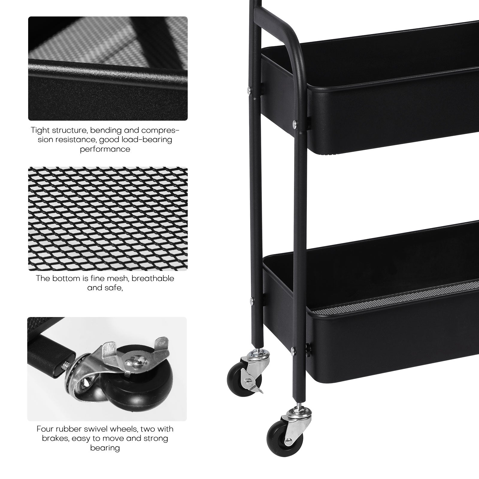 3-Tier Bar Carts Rolling Kitchen Cart