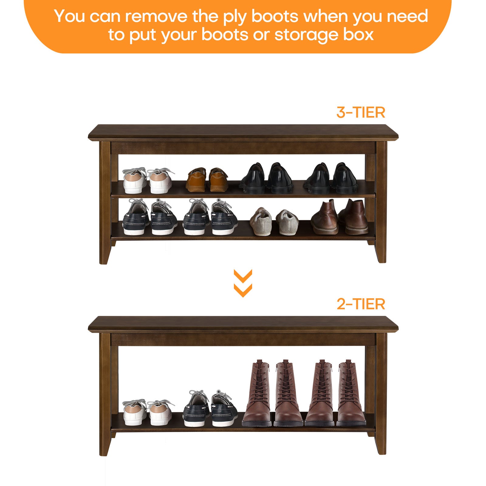 39.4 Inch Solid Wood Shoe Rack Bench 3-Tier