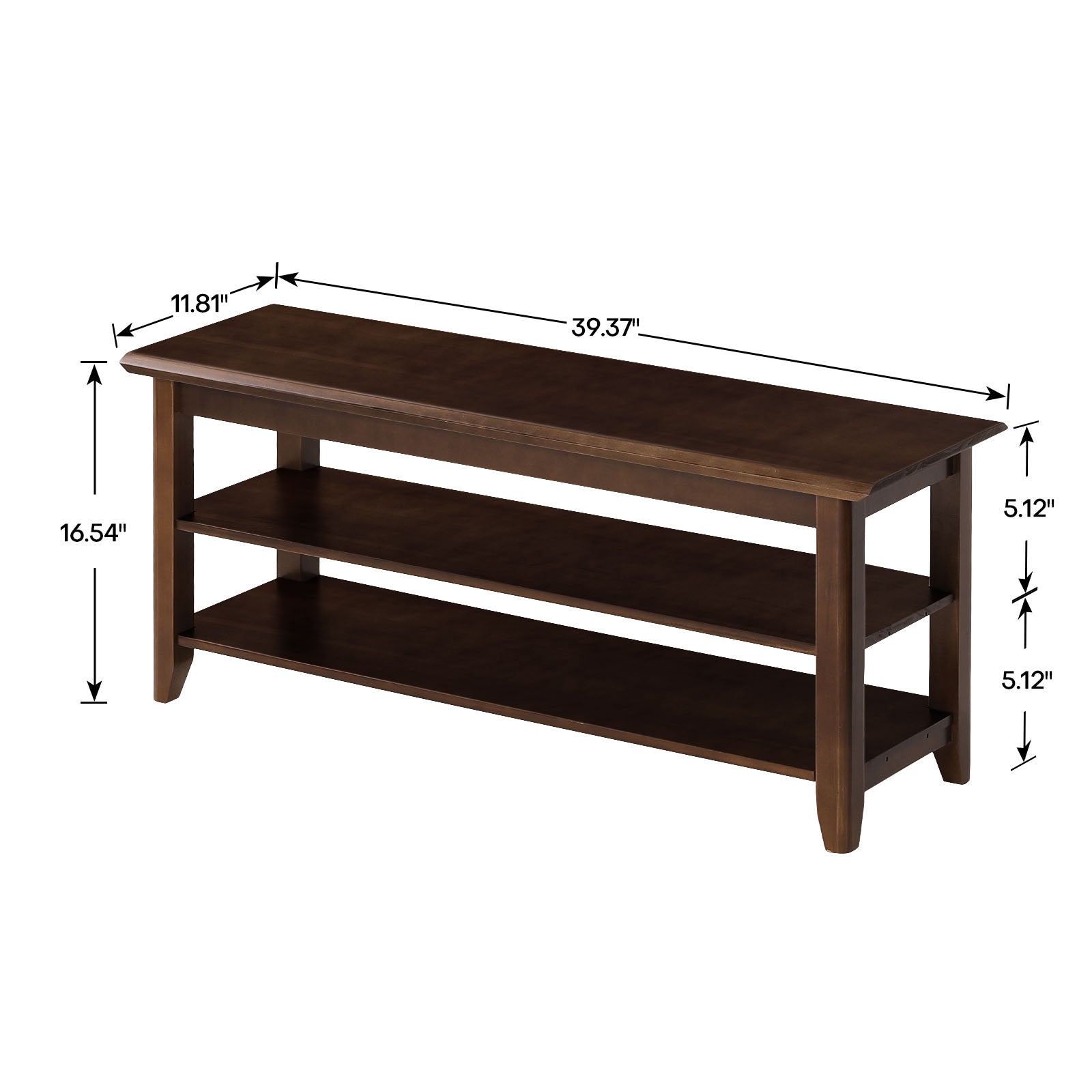 39.4 Inch Solid Wood Shoe Rack Bench 3-Tier