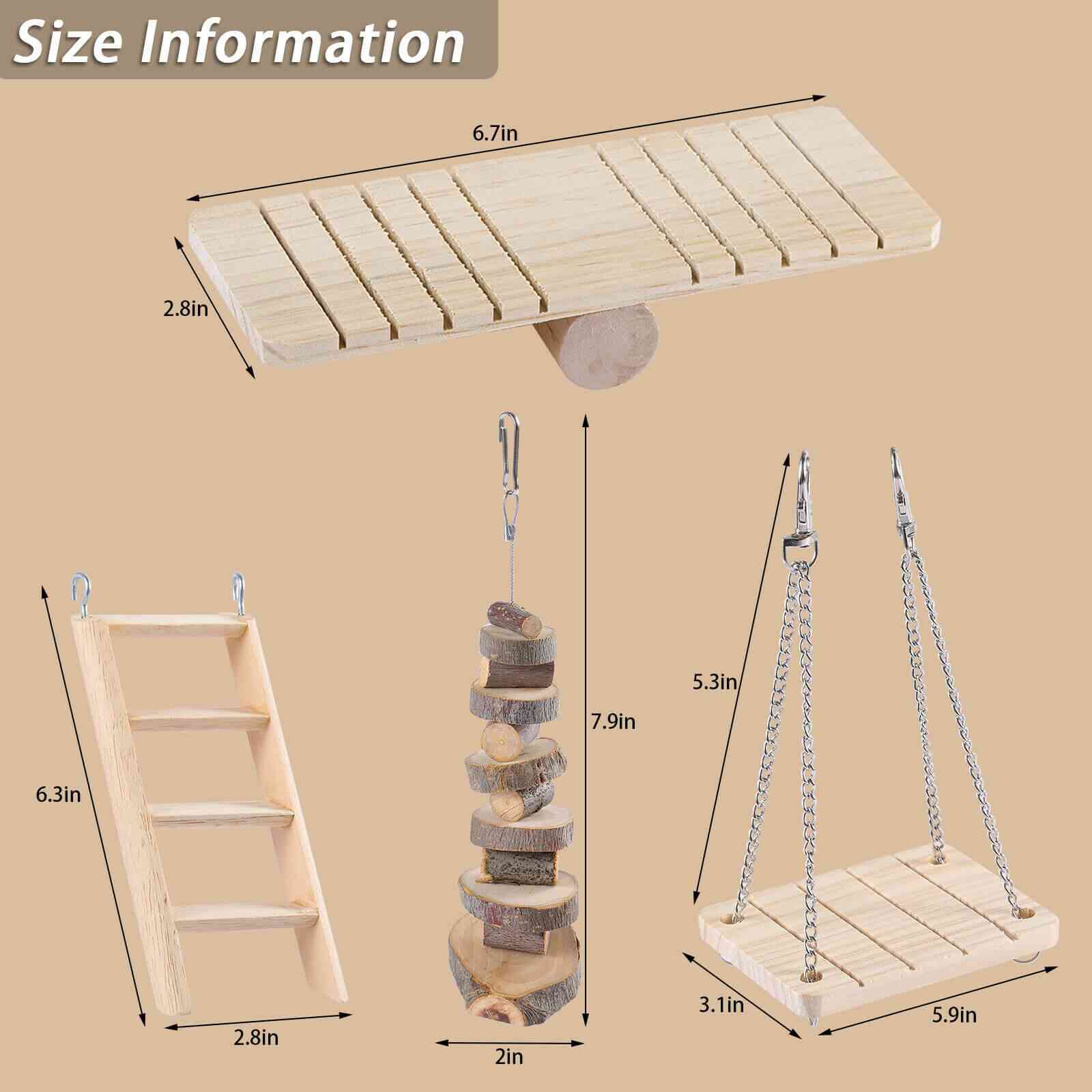Size of Durable 11Pcs Wooden Hamster Chew Toys Accessories
