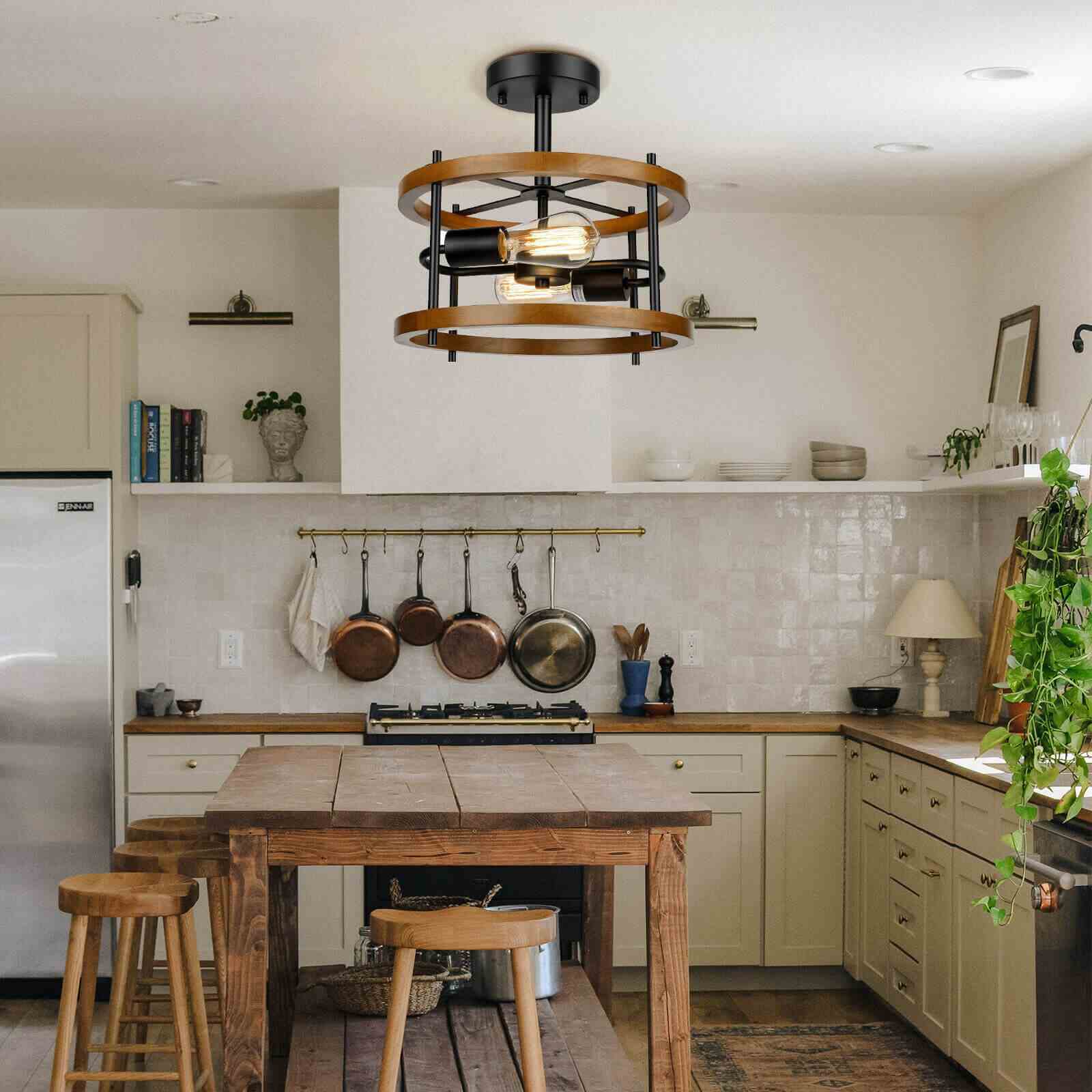 display of 13in Farmhouse Wood Rustic Chandelier