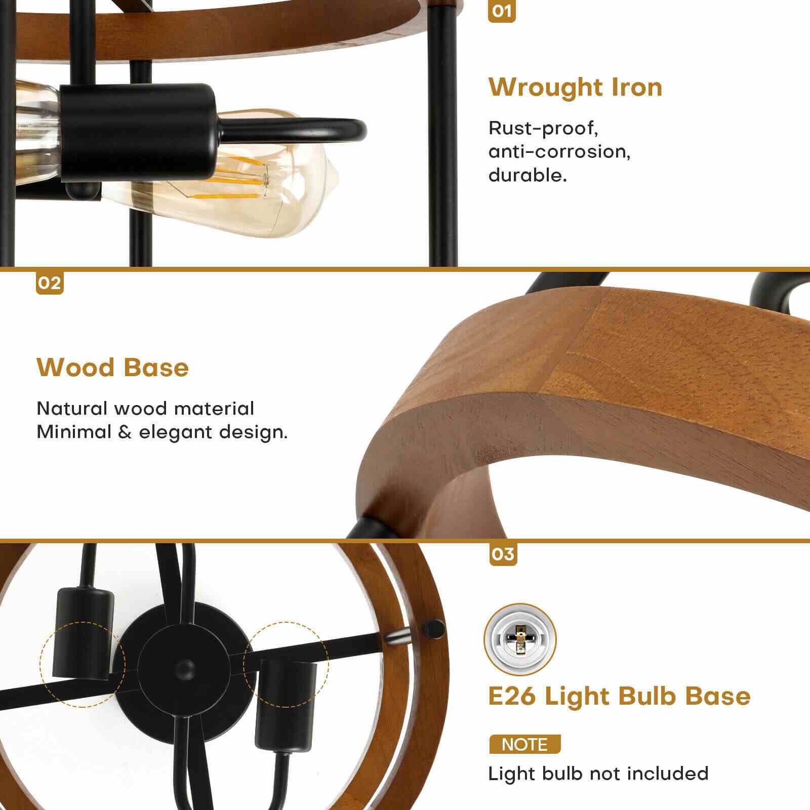 features of 13in Farmhouse Wood Rustic Chandelier