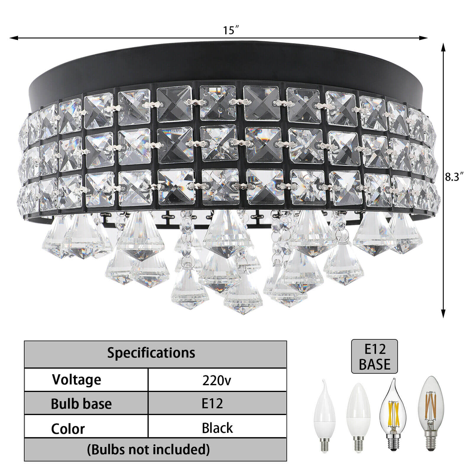 size of 15" 4-Light Modern Crystal Chandelier