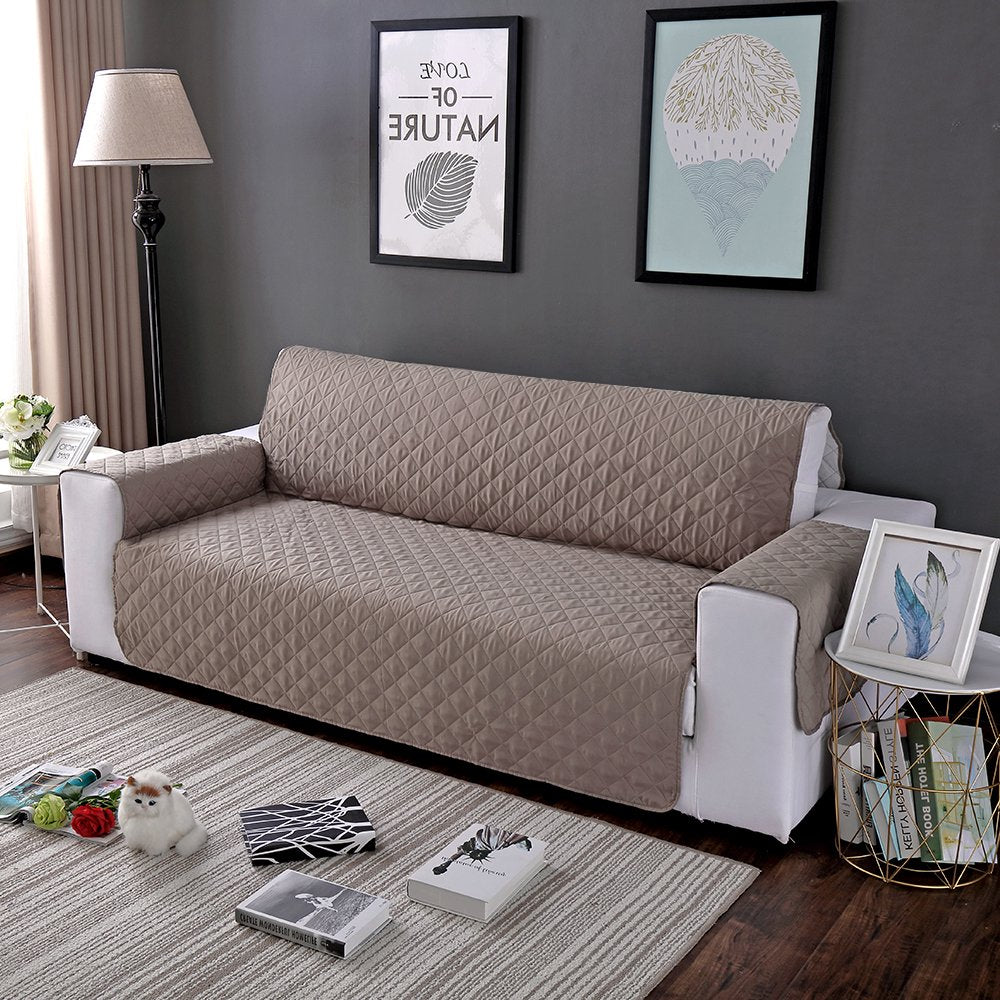 Khaki Microfiber Quilted Sofa Cover