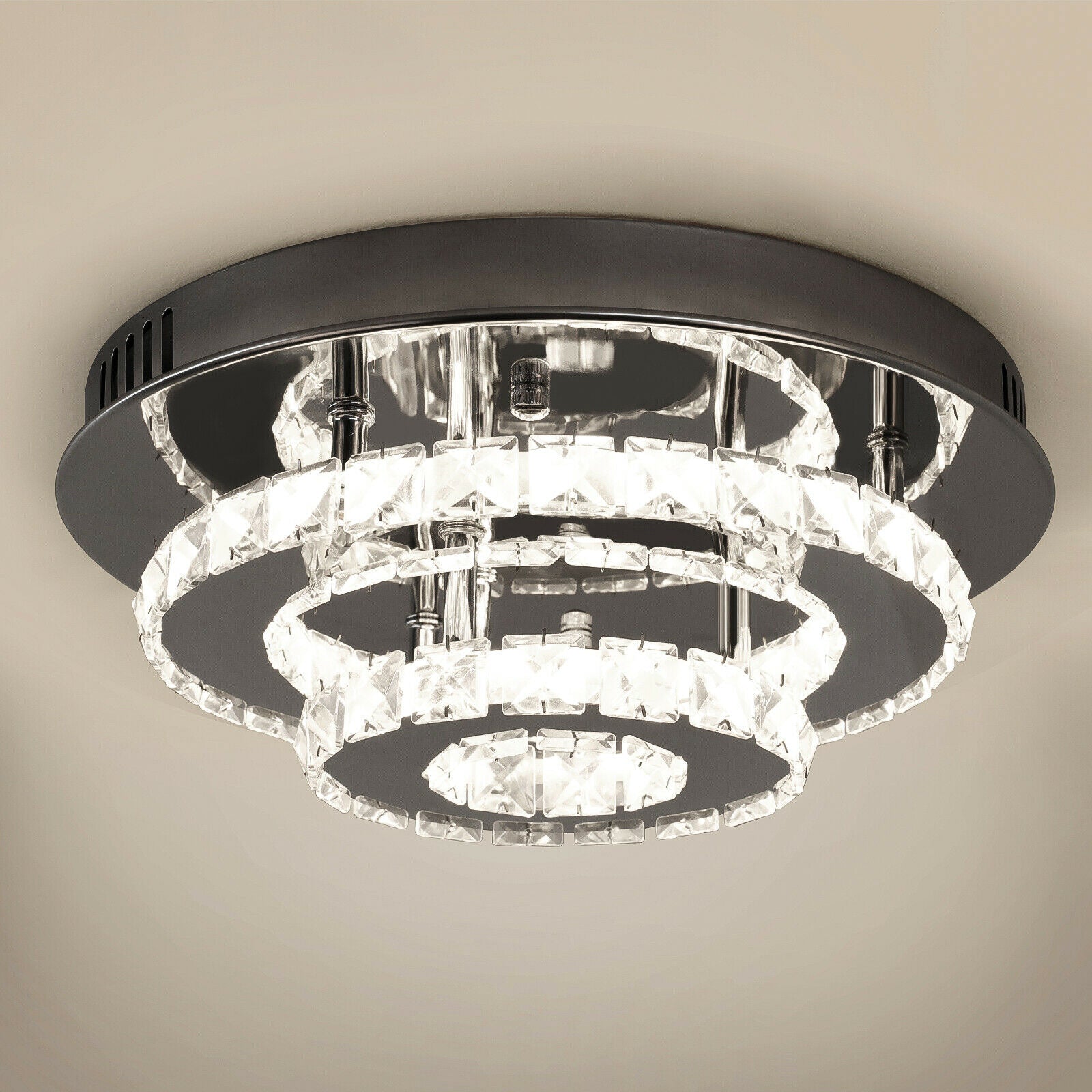 cool white of 2-Tier Luxury Crystal LED Ceiling Light