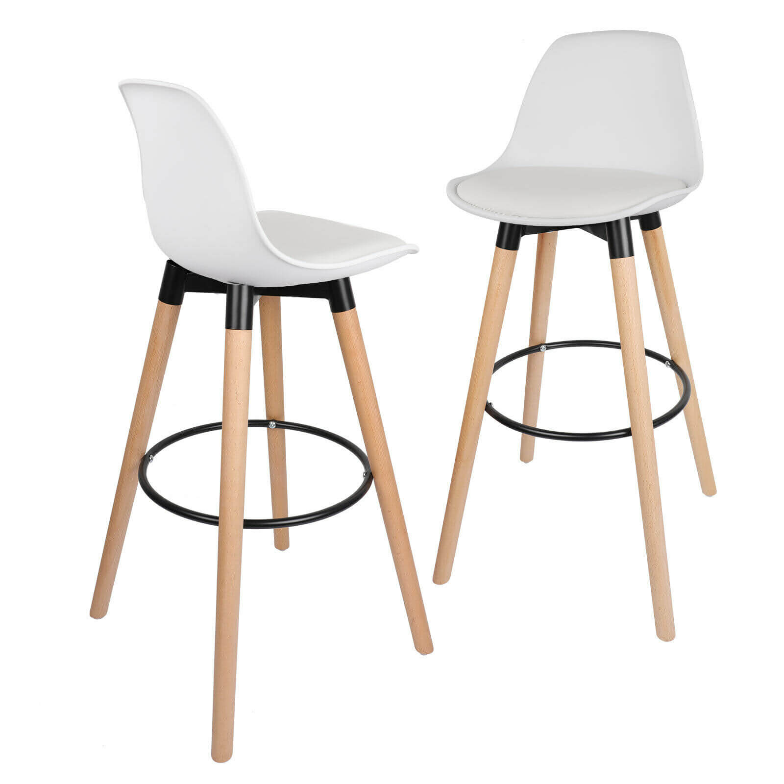 White 29" PU Leather Chair Bar Stools, 2Pcs