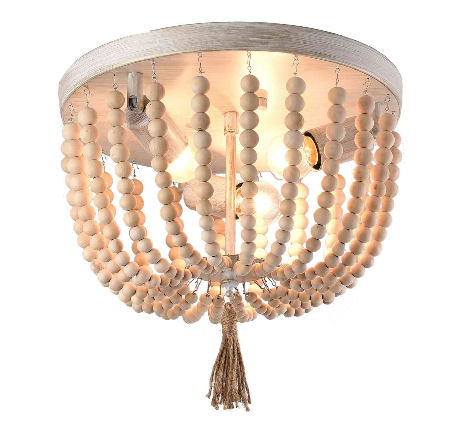 Full Display of 3-Light Wood Beaded Chandelier