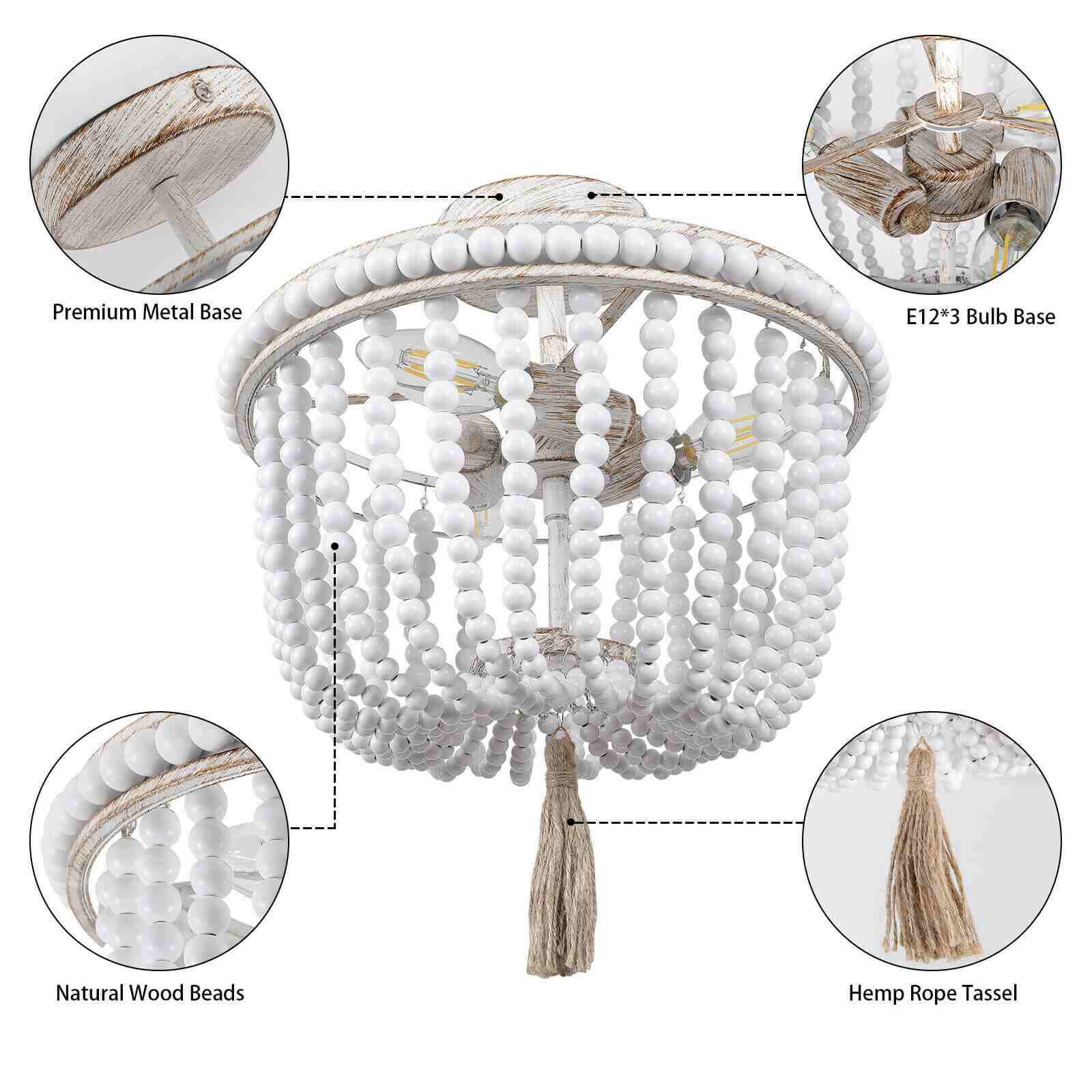 Features of 3-Light Wood Beaded Chandelier
