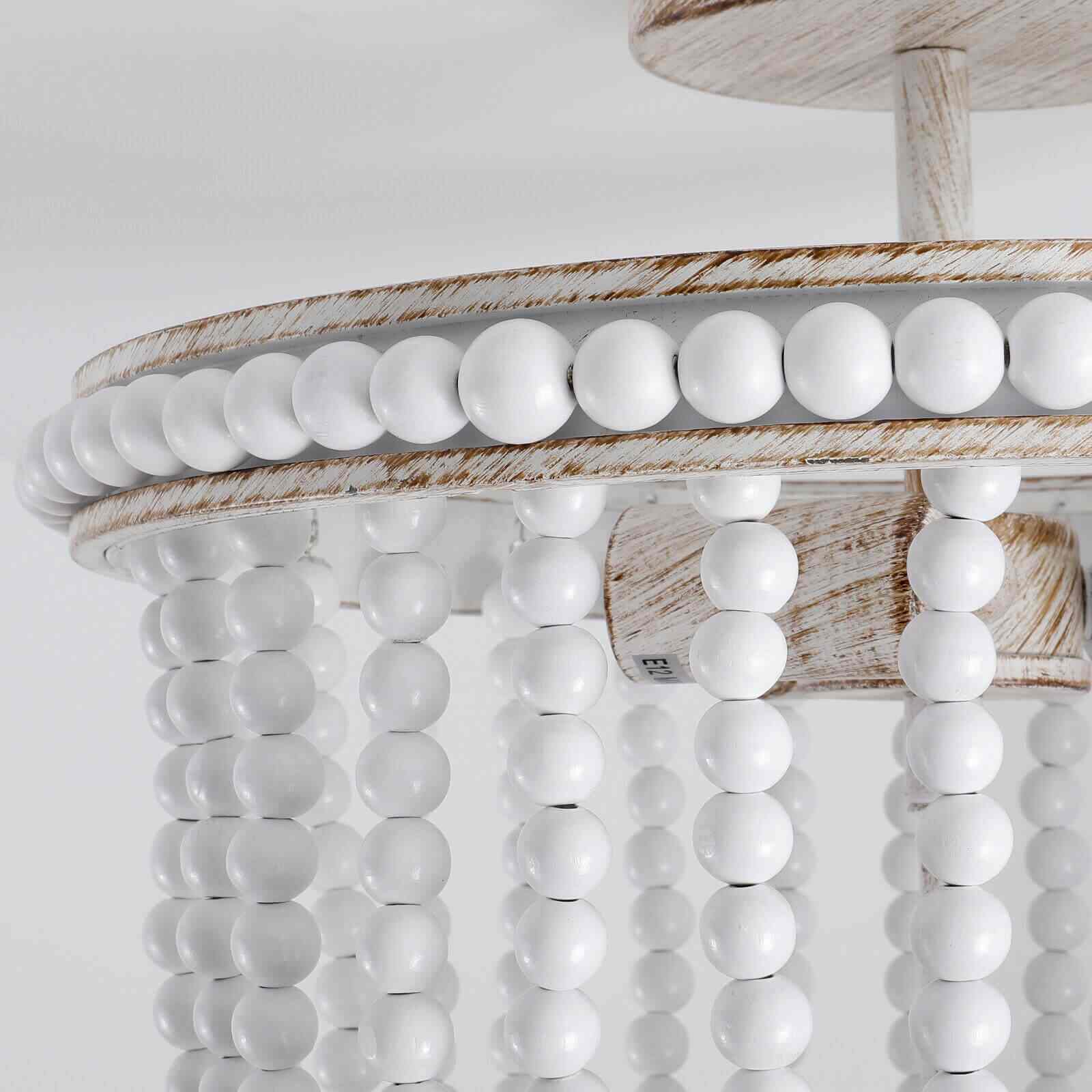 White Bead of 3-Light Wood Beaded Chandelier