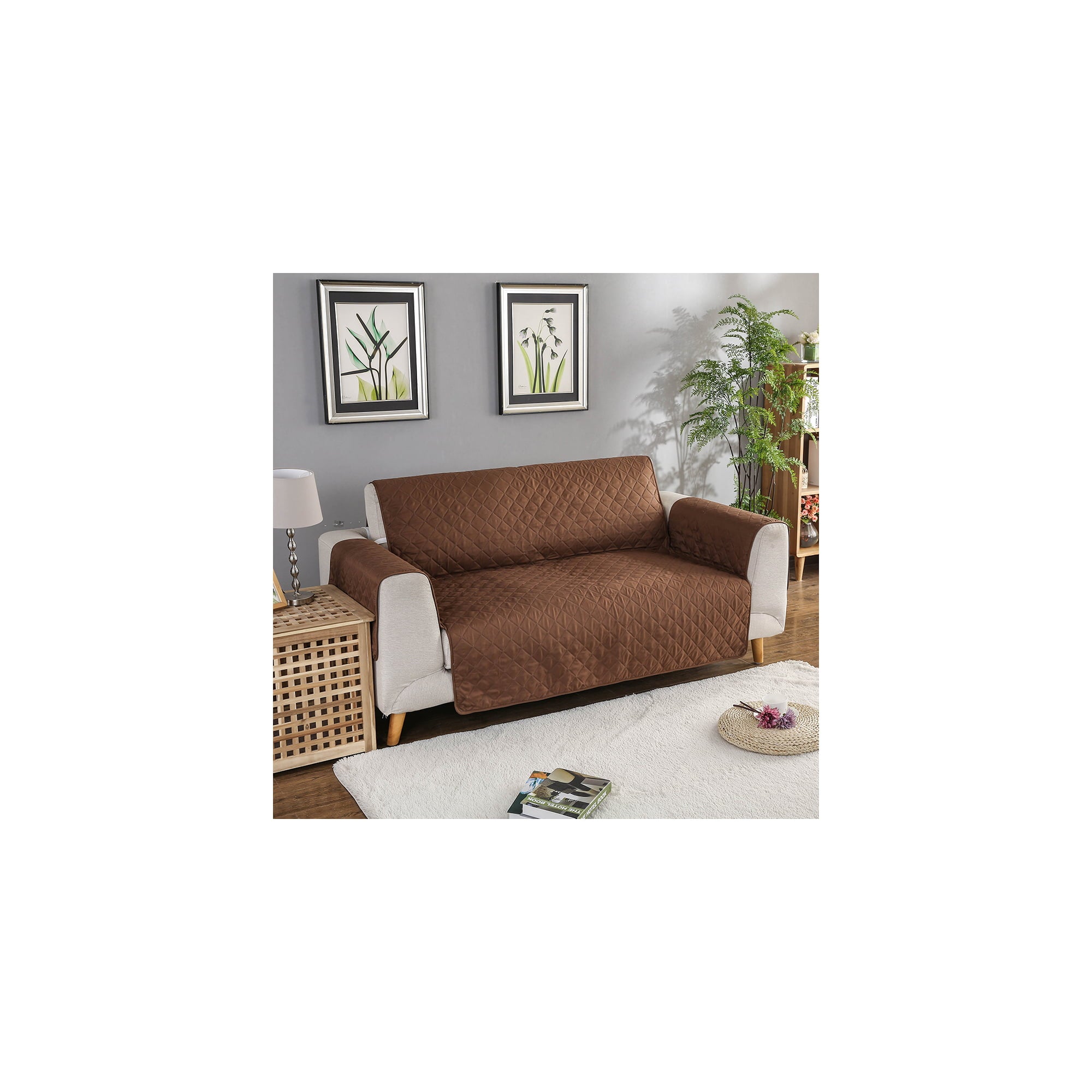 Brown Microfiber Quilted Sofa Cover