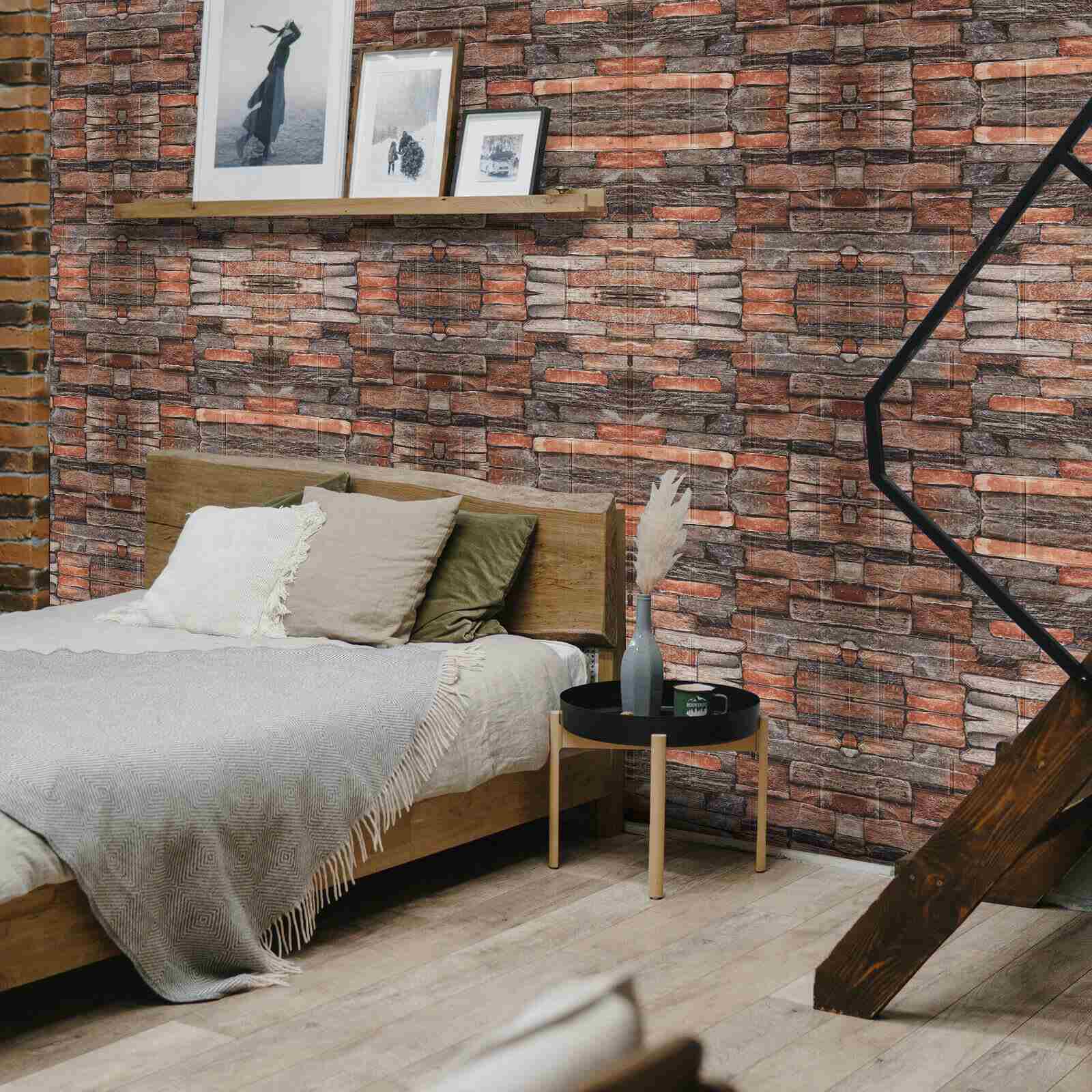 Red using of 3D Foam Wall Panels Brick Wood Wallpaper
