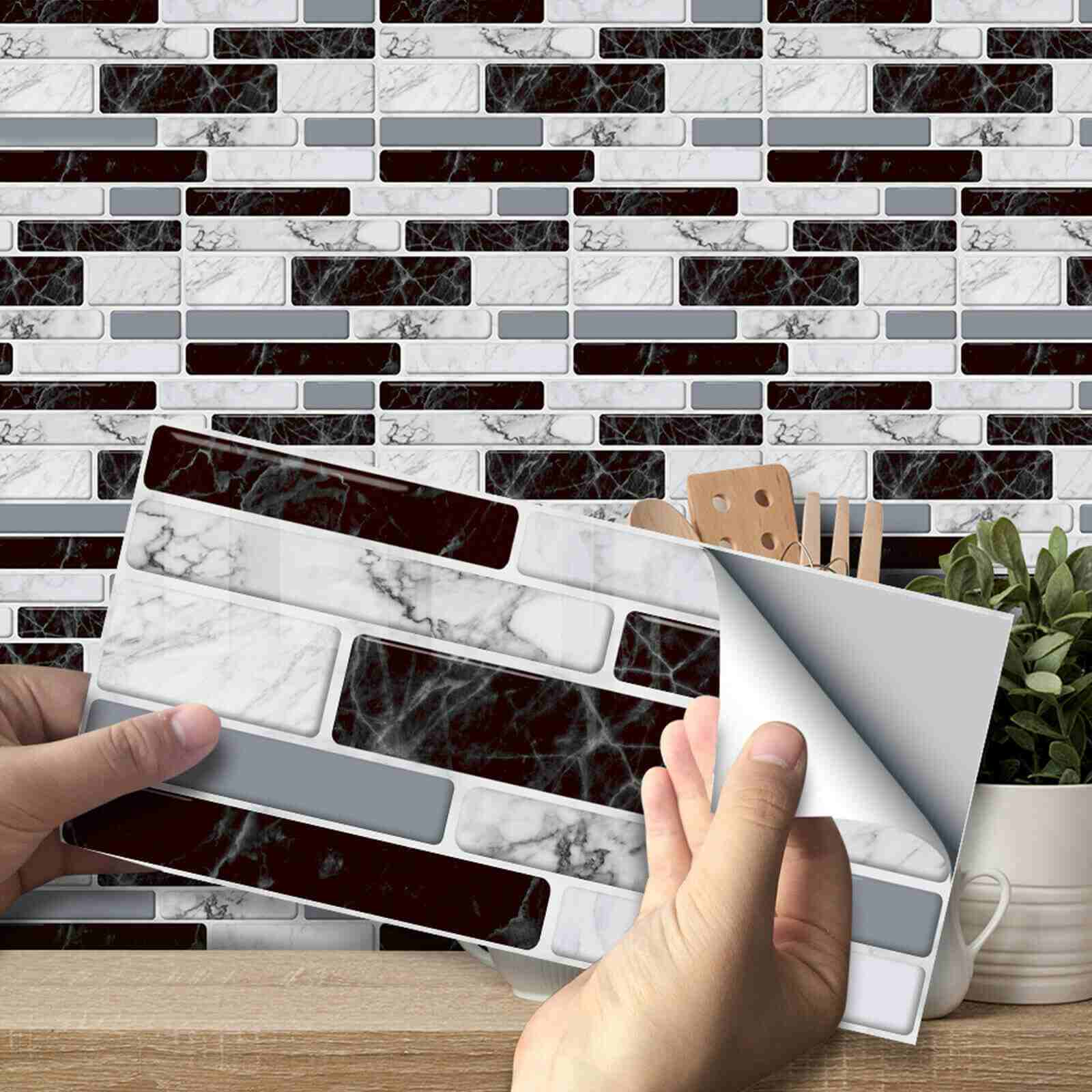 Black 3D Self-Adhesive Peel & Stick Mosaic Tiles Decor