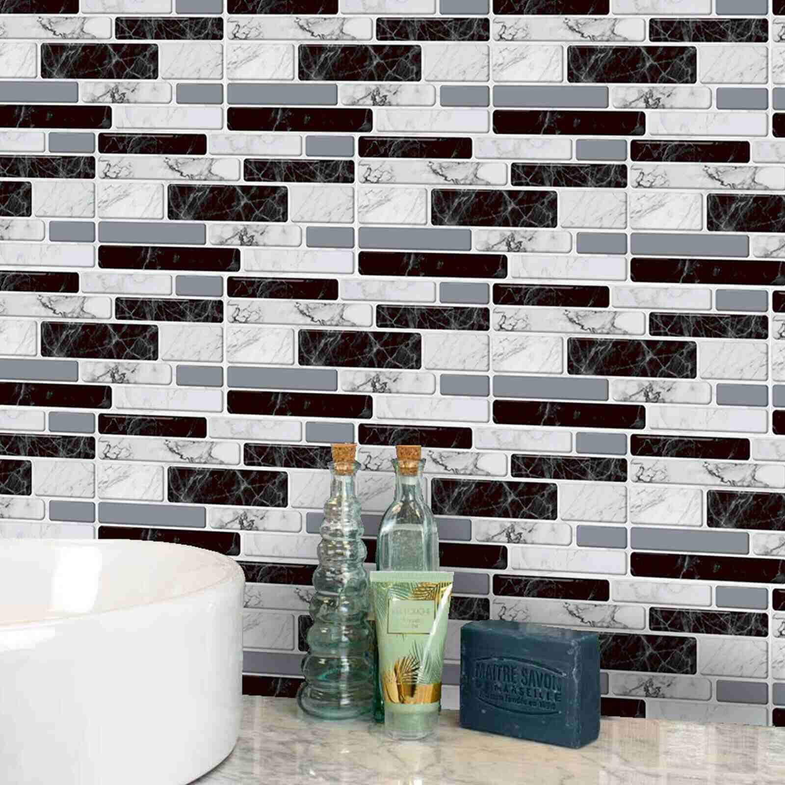 Display of 3D Self-Adhesive Peel & Stick Mosaic Tiles Decor