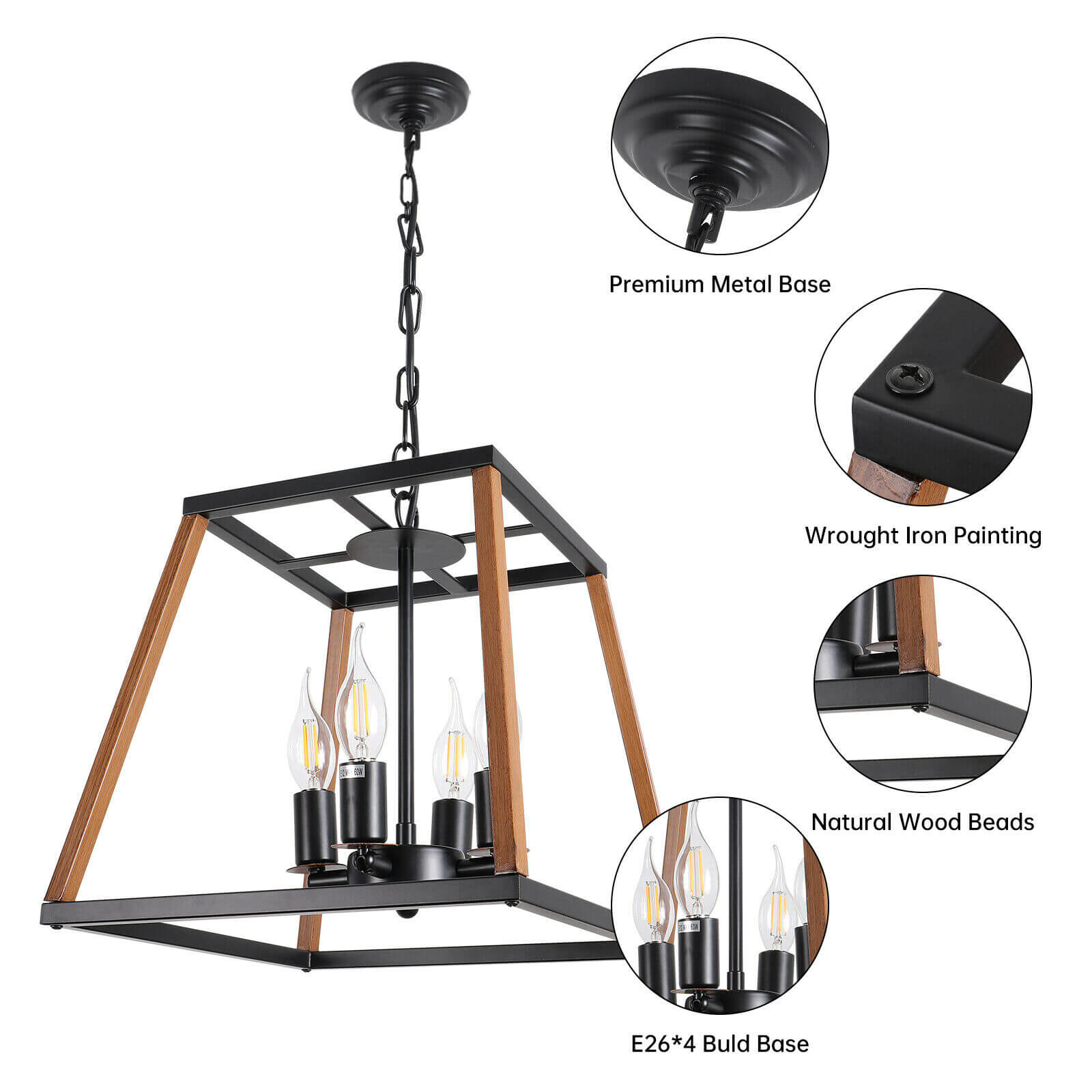 Detail of 4-Light Vintage Farmhouse Metal Chandelier