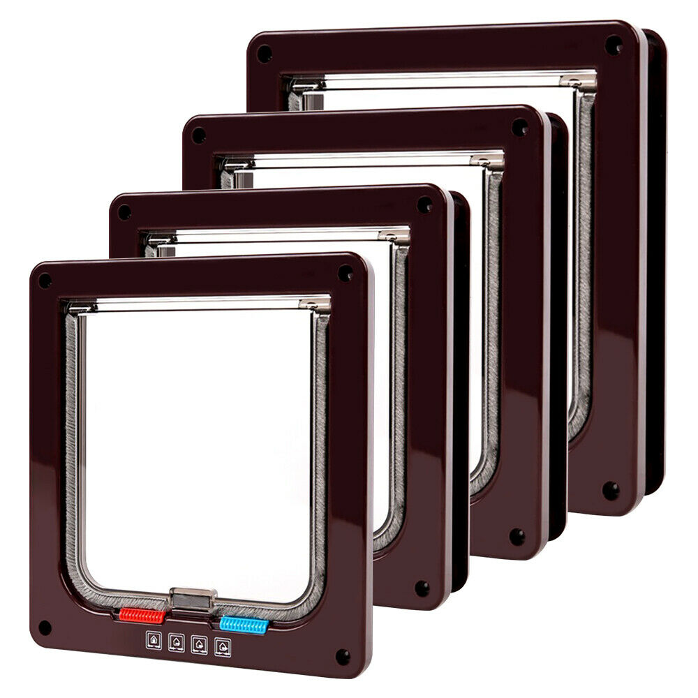 Brown 4 Ways Pet Magnetic Lock Safe Flap Door Gate Frame