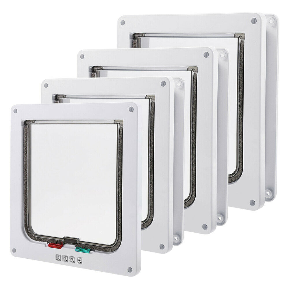 White 4 Ways Pet Magnetic Lock Safe Flap Door Gate Frame
