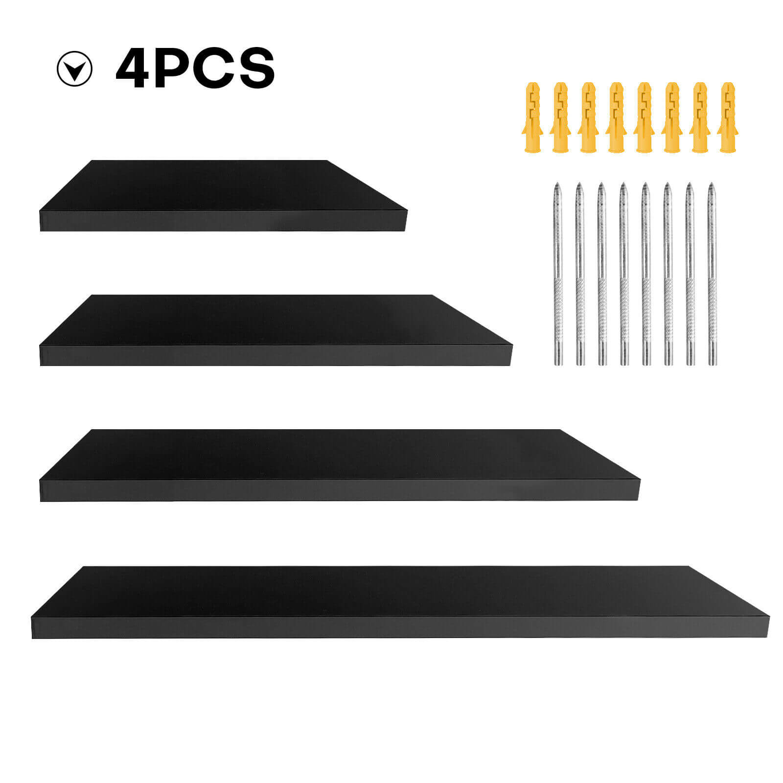 Black 4Pc DIY Wood Floating Shelves Wall Mounted Shelf