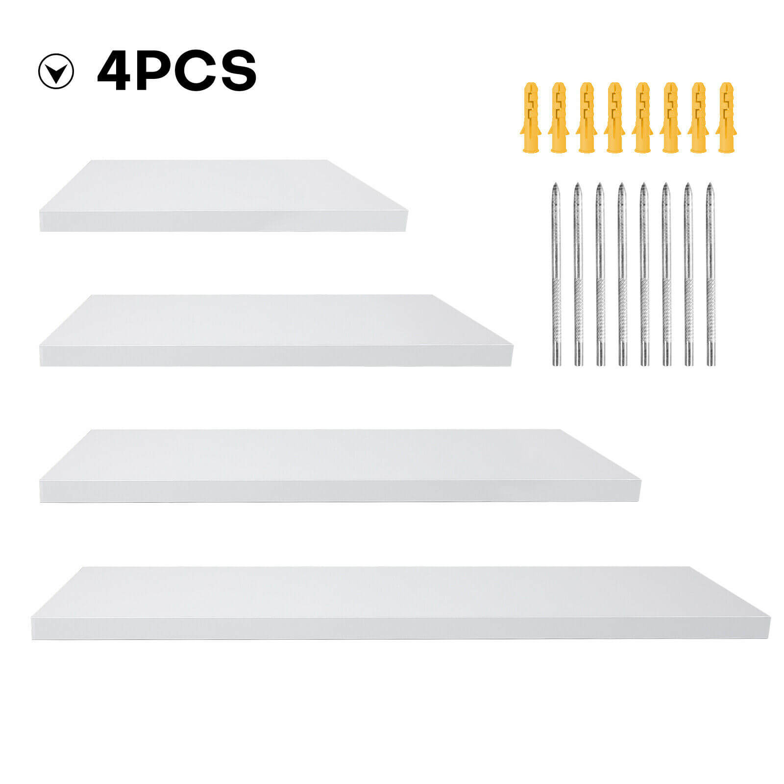White 4Pc DIY Wood Floating Shelves Wall Mounted Shelf