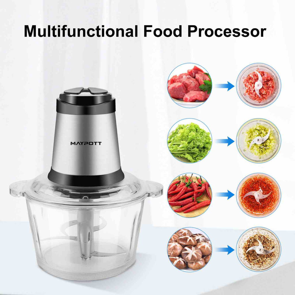 Powerful 3L Electric Food Processor with 2-Speed Adjustment, 4 Bi-Level 304  Stainless Steel Blades, and Meat Grinder - Ideal for Chopping, Grinding, a