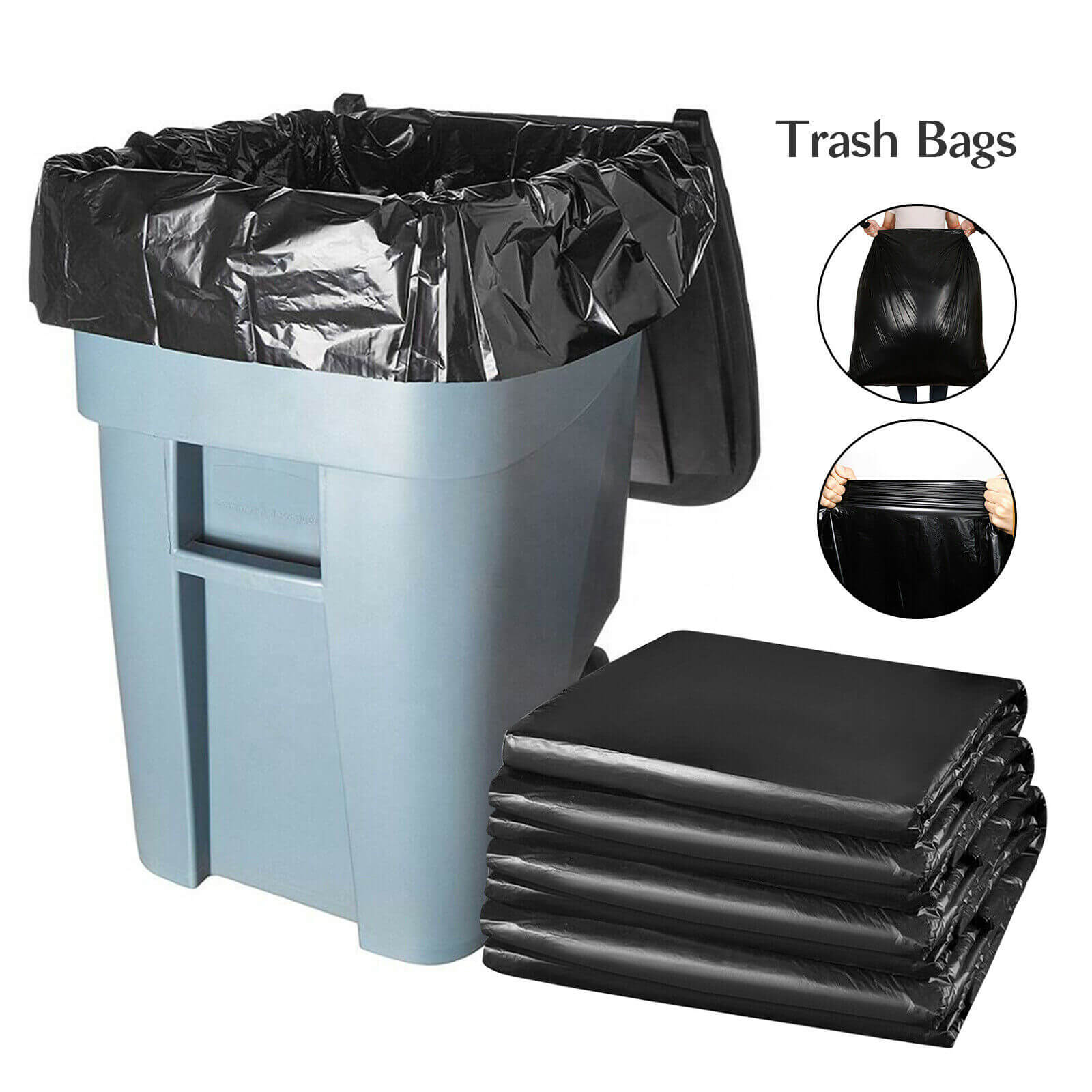 50Pcs Heavy Duty Large Black Trash Bags, 45/65 Gallon