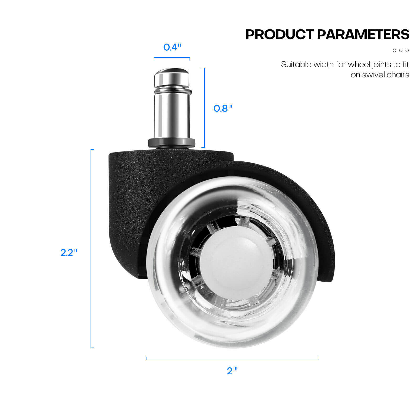 Size of 5Pcs 2" Office Chair Caster Swivel Wheels