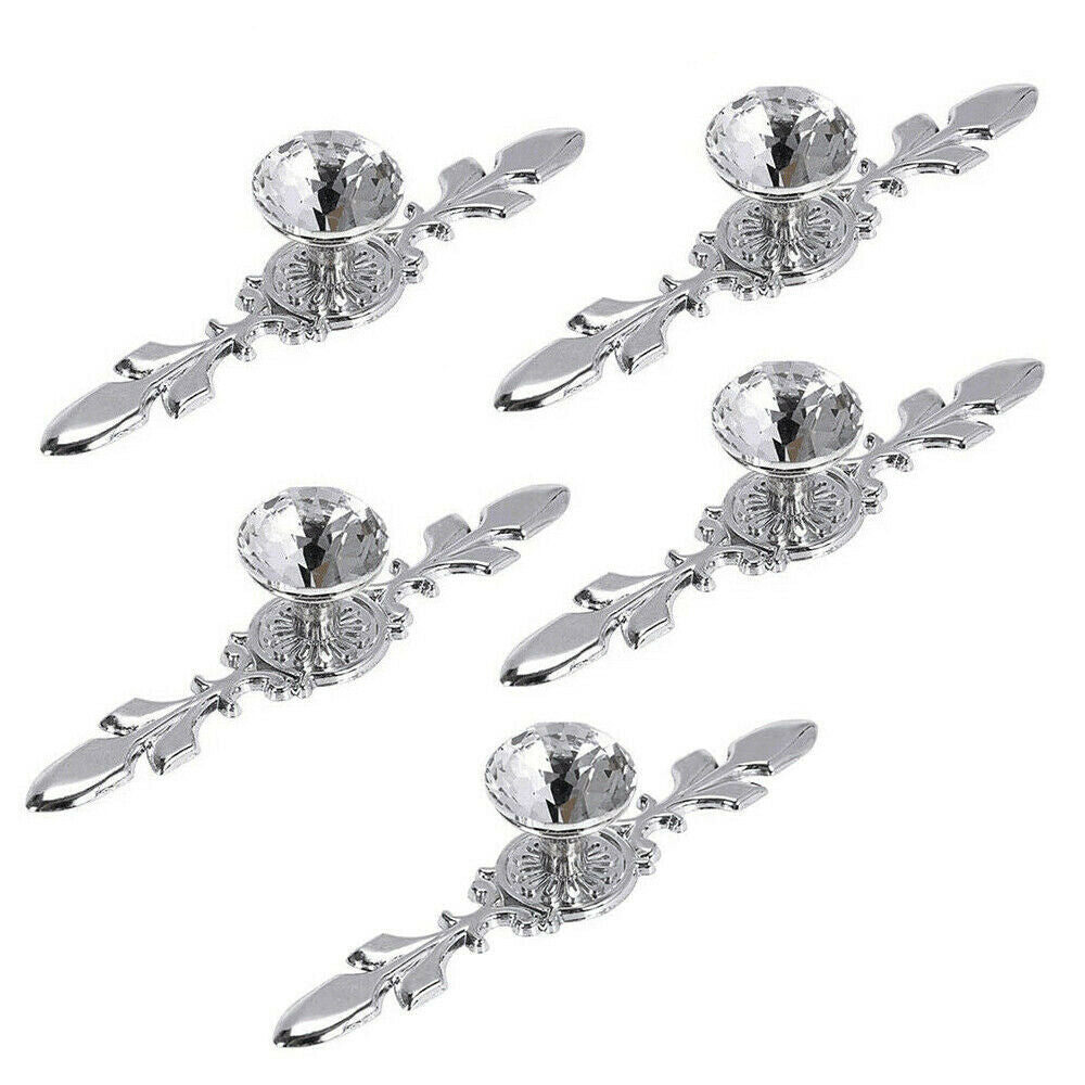 5x Crystal Diamond Glass Cabinet Drawer Handle Pull Knobs
